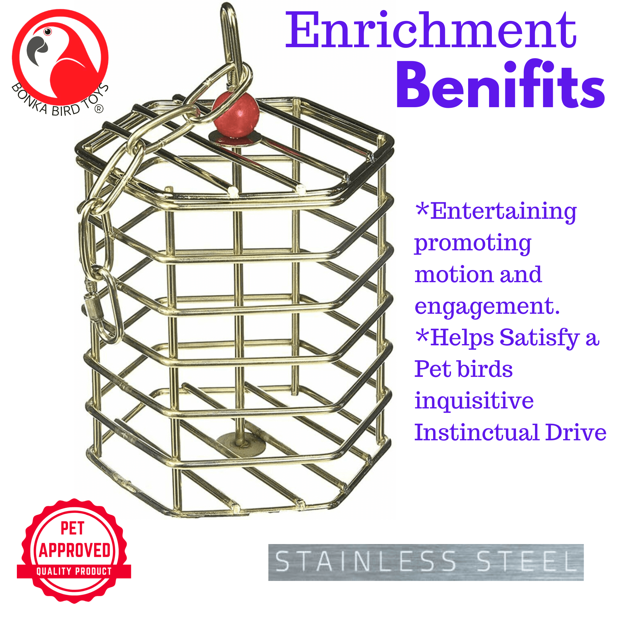 00197 Large Stainless Steel Baffle Cage 6X6 - Bonka Bird Toys