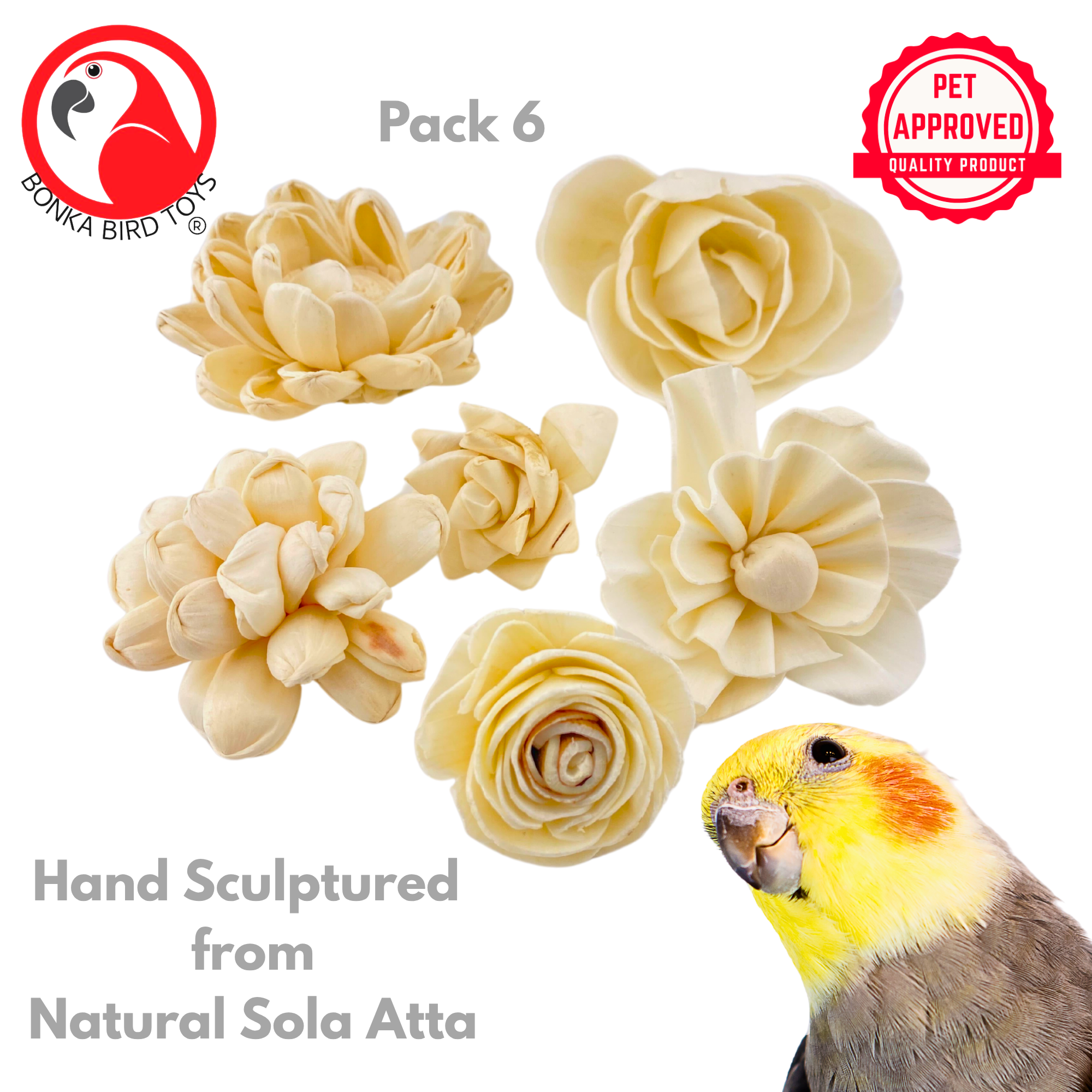3604 Pk6 Assorted Sola Flowers - Bonka Bird Toys