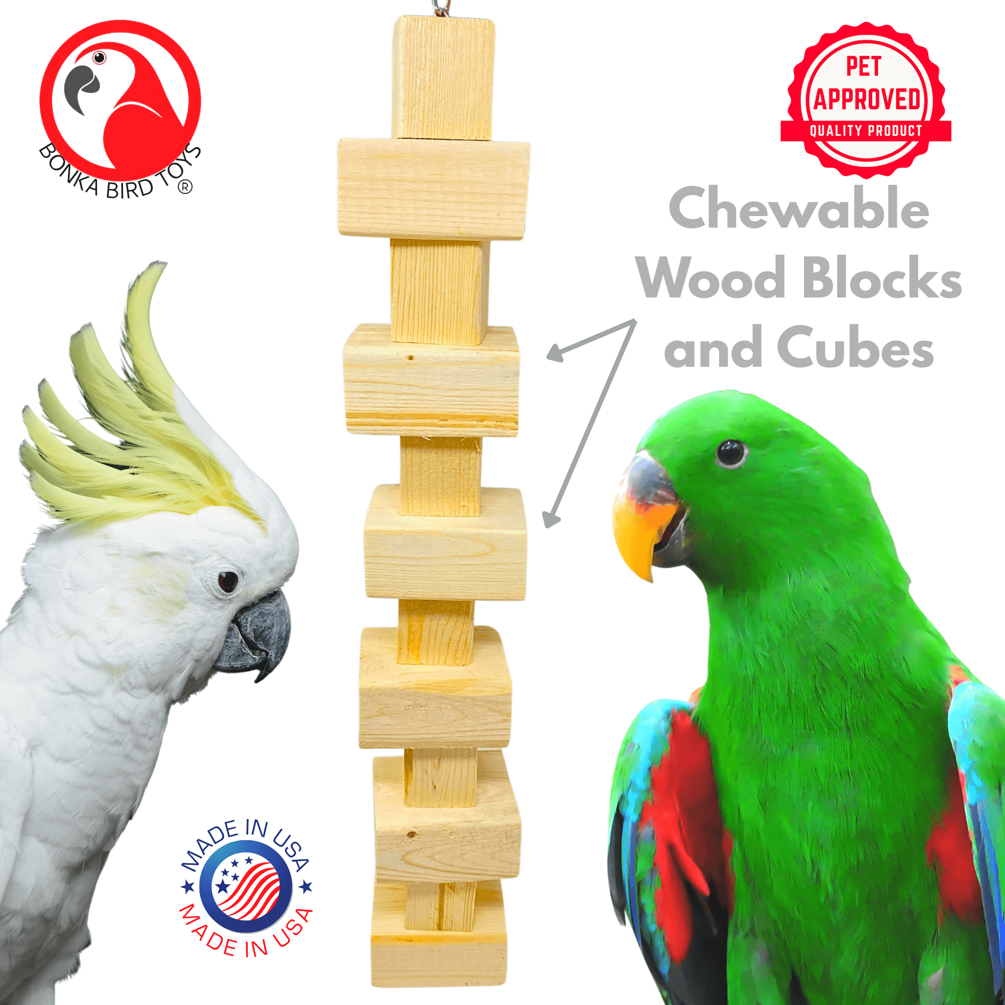 1179 Long Big Bites Natural Wood Tower - Bonka Bird Toys