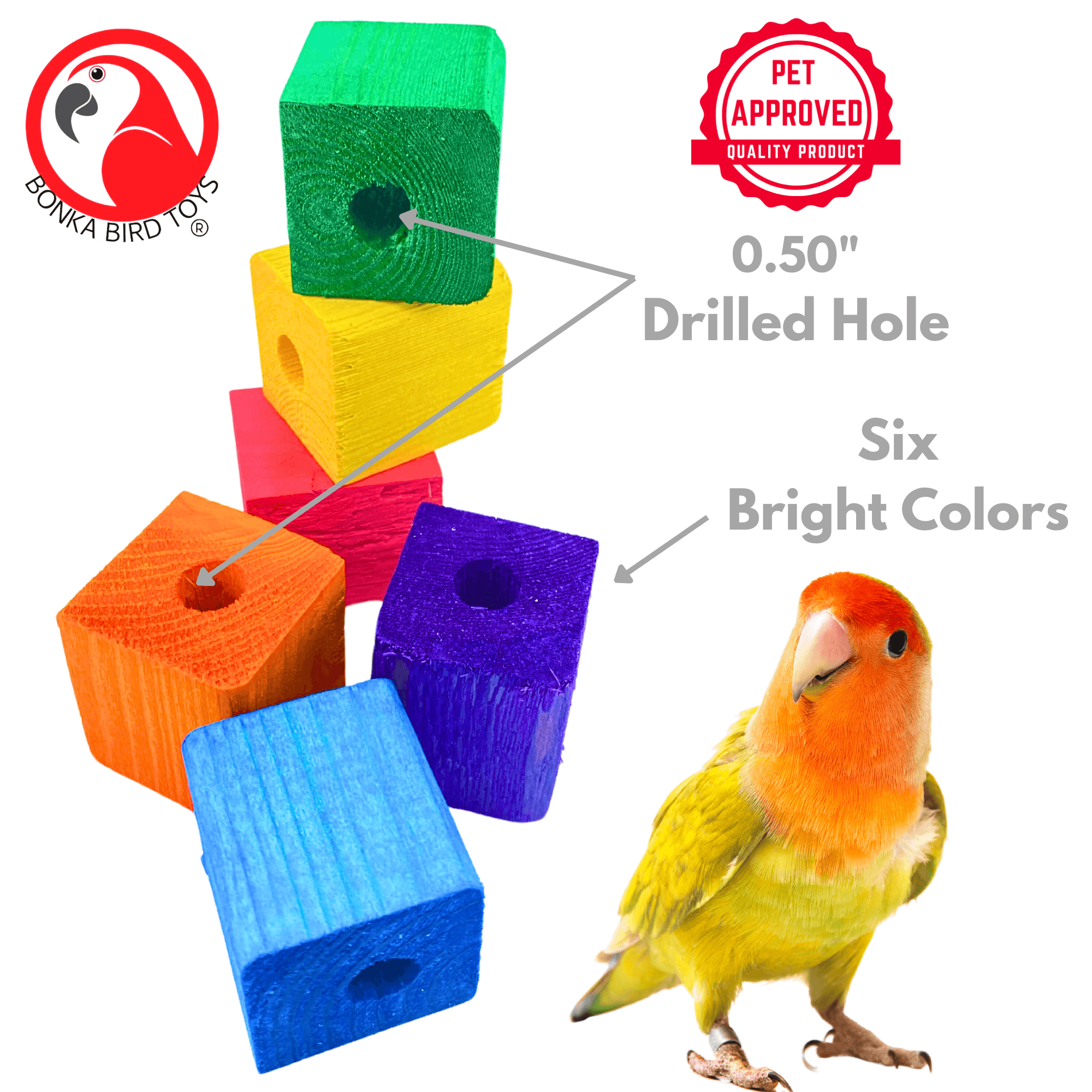 1154 Pk6 1.50" Drilled Cube Block - Bonka Bird Toys