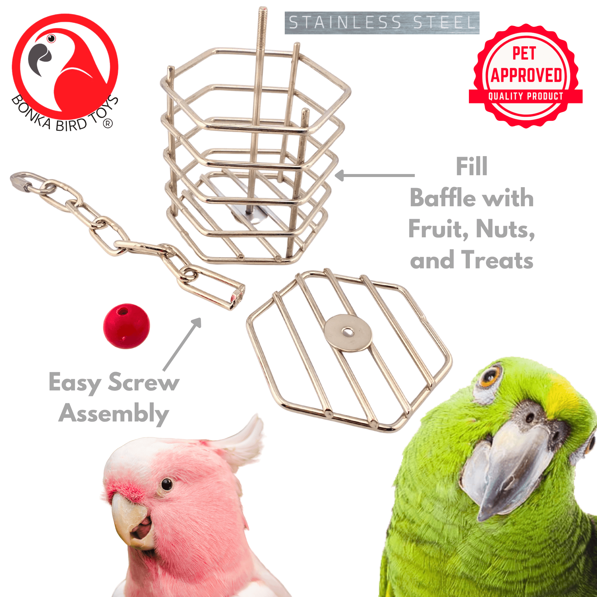00196 Small Stainless Steel Baffle Cage - Bonka Bird Toys