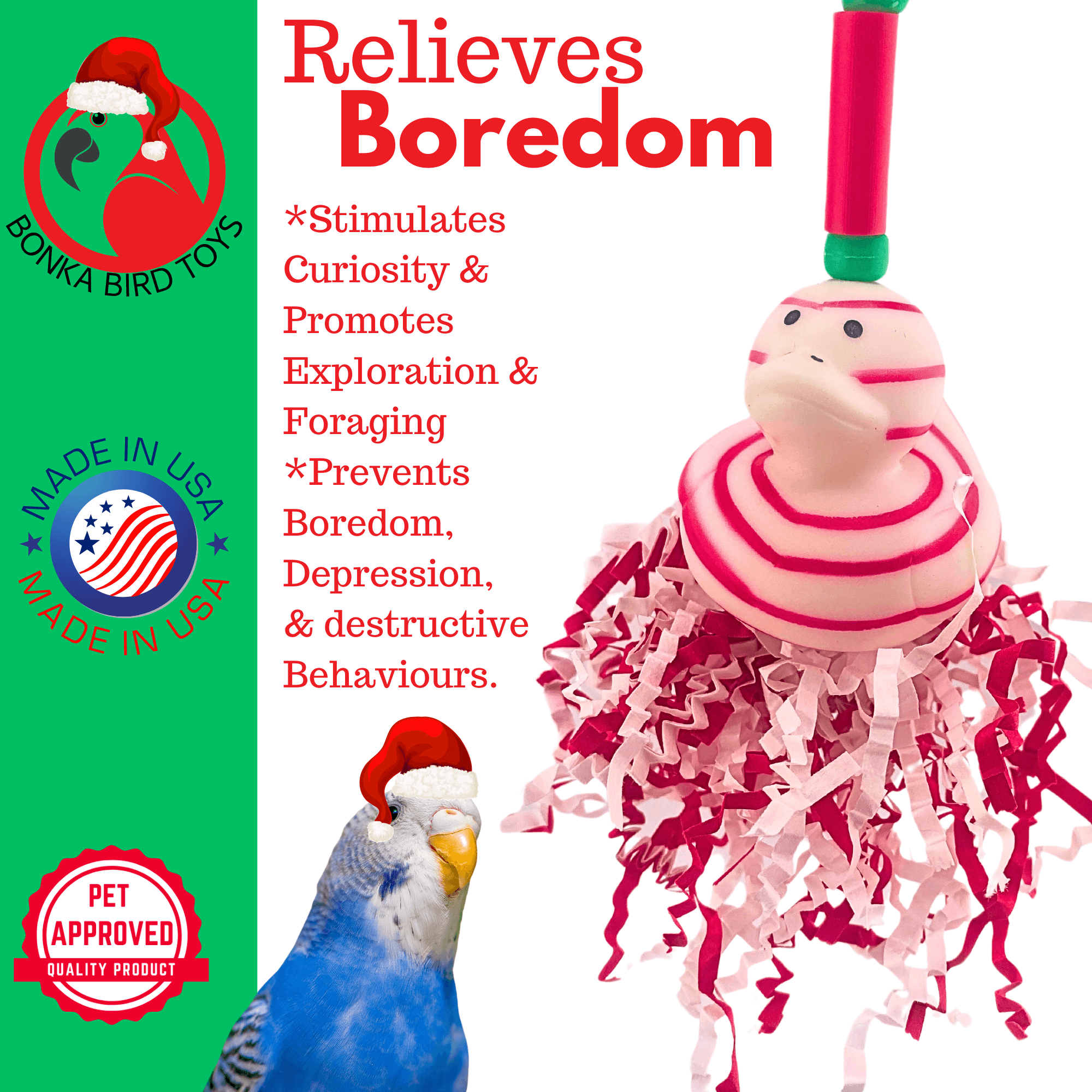 2727 Christmas Candy Cane Duck - Bonka Bird Toys