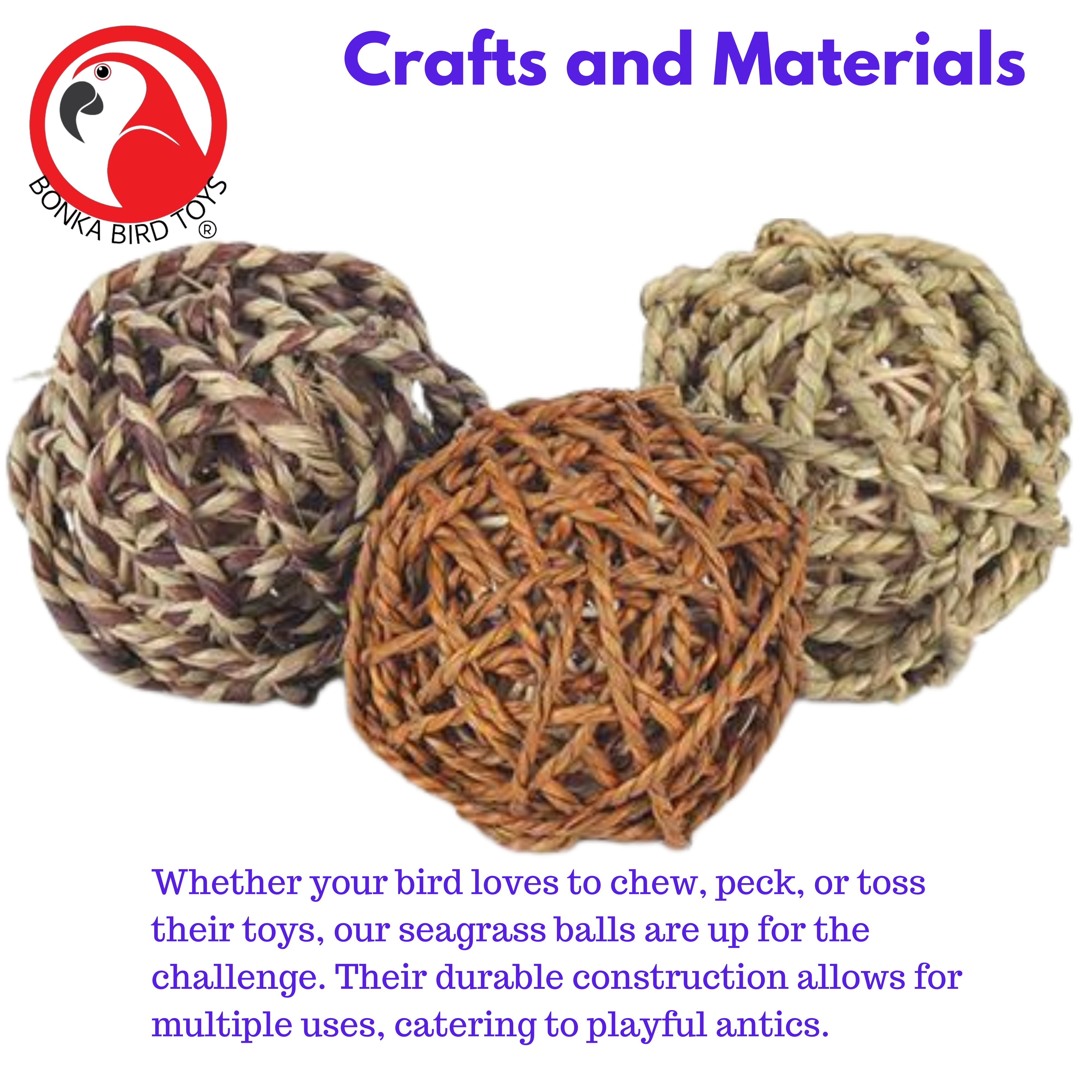 2252 Pk3 Multi Seagrass 3 1/2 Inch Balls - Bonka Bird Toys