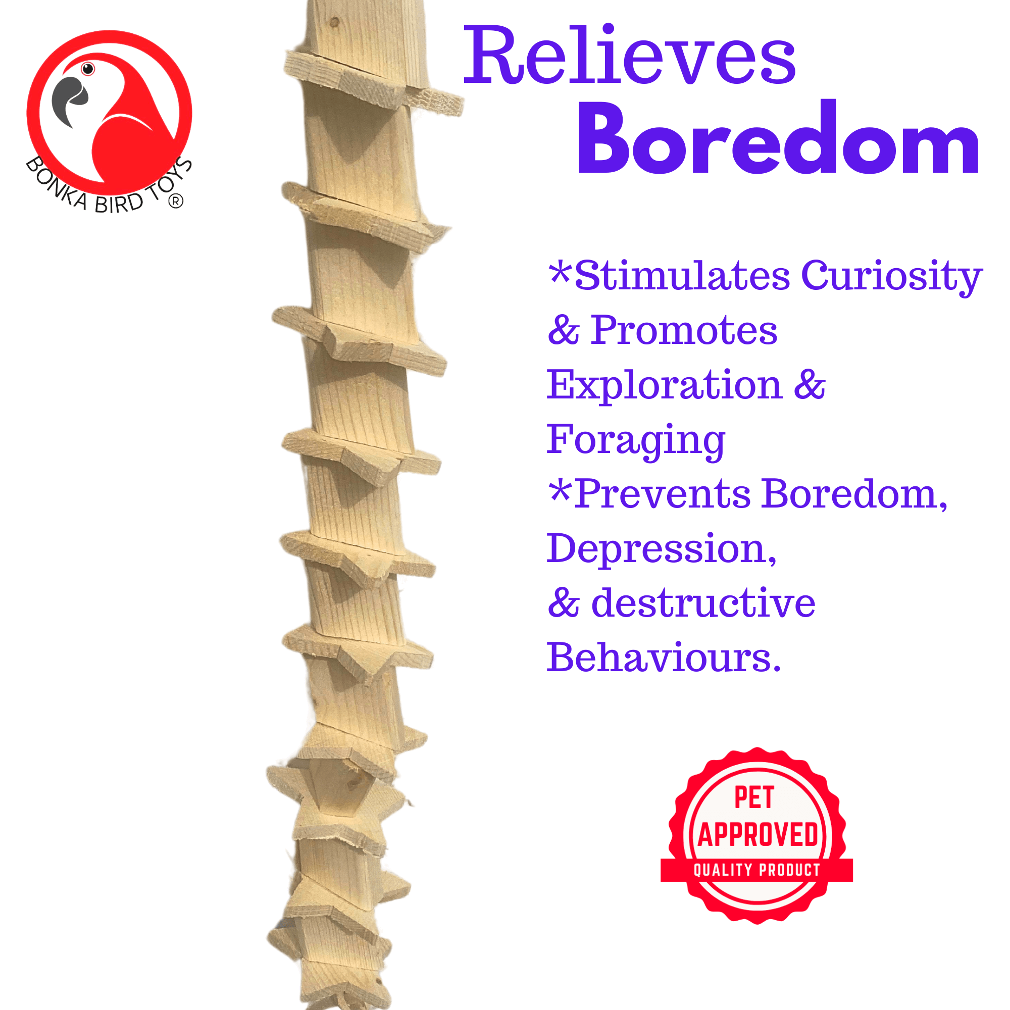 1096 Natural Long Wood Star - Bonka Bird Toys