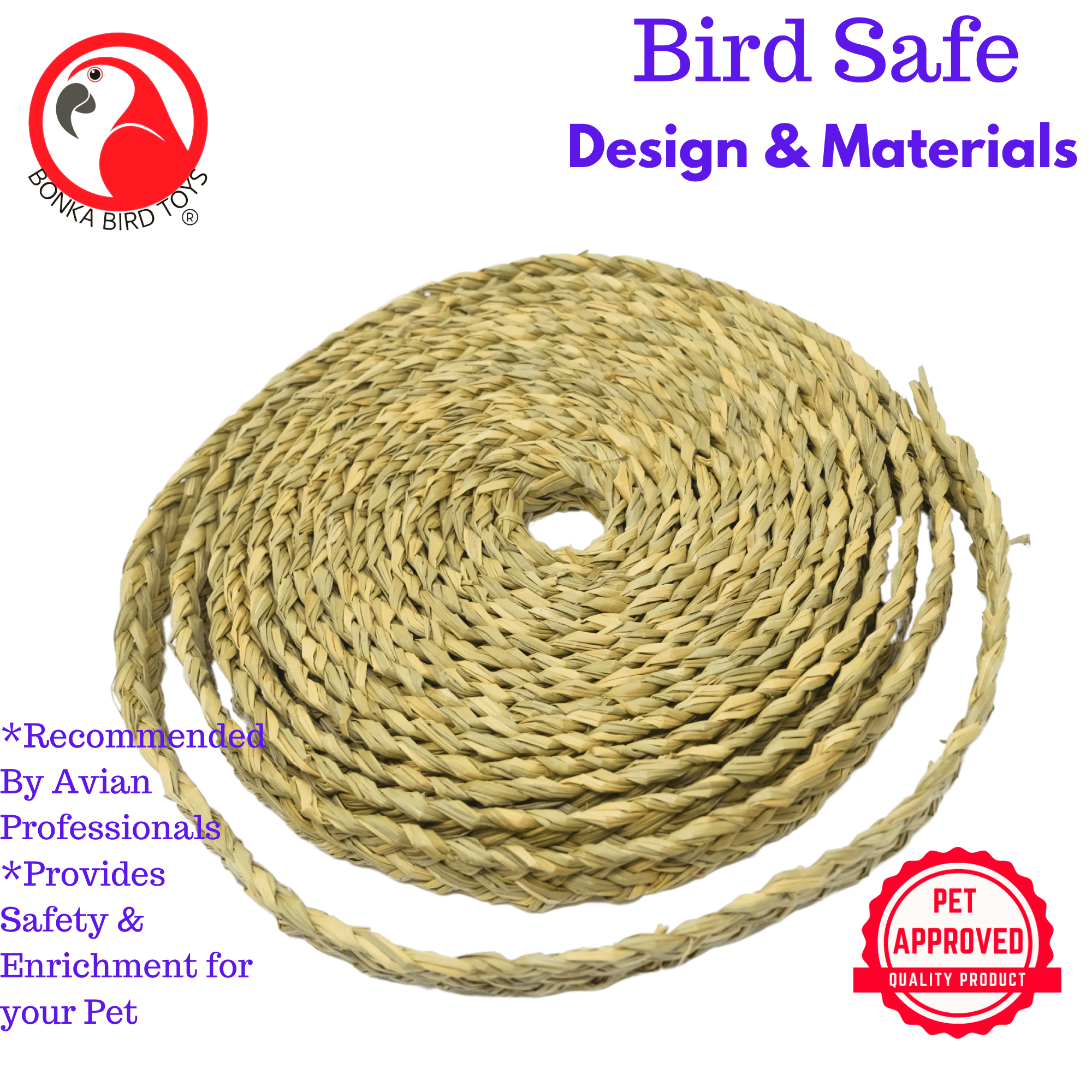 1254 7/8" Seagrass Braided Rope 20 Ft - Bonka Bird Toys