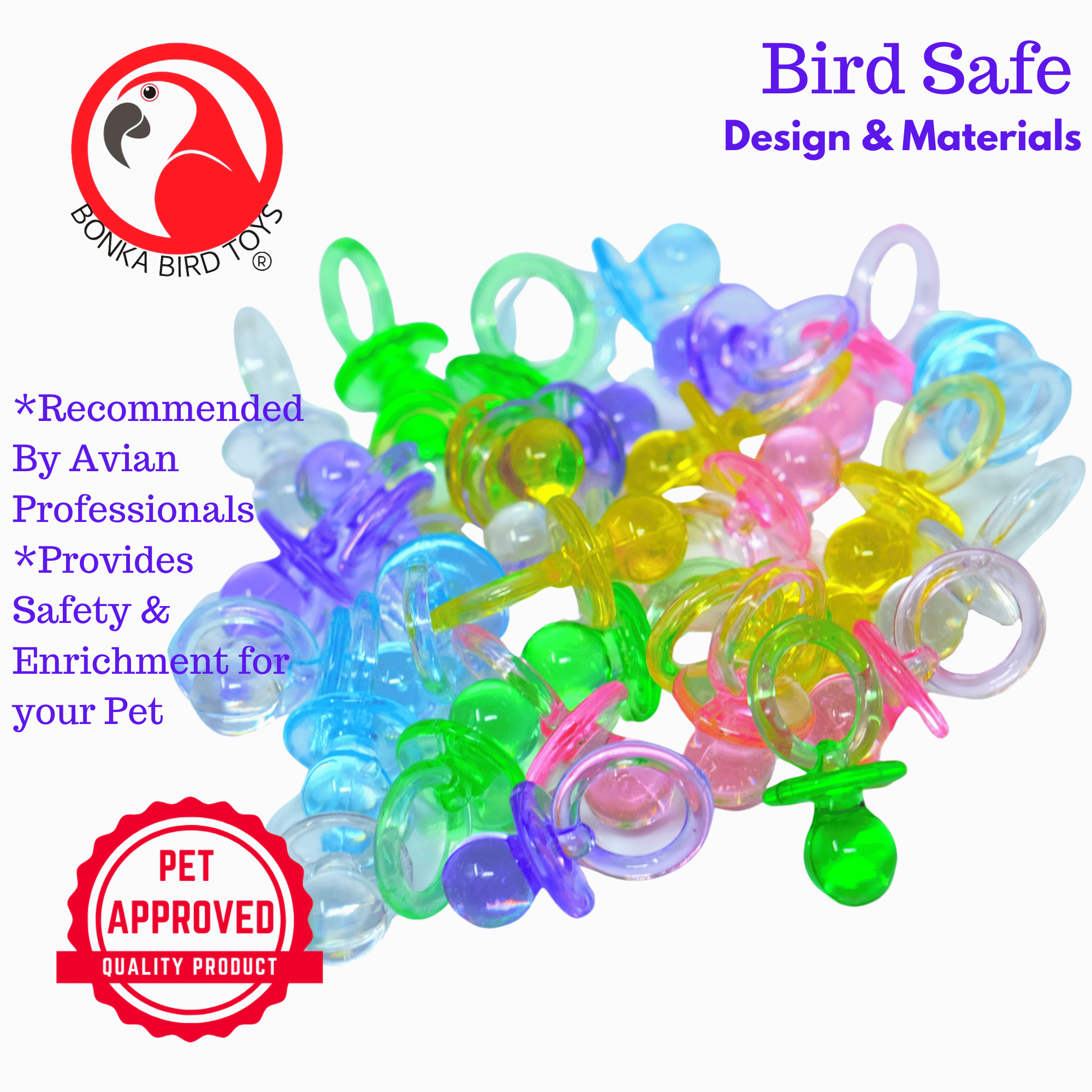 2208 Pk30 1-Inch Color Pacifiers - Bonka Bird Toys
