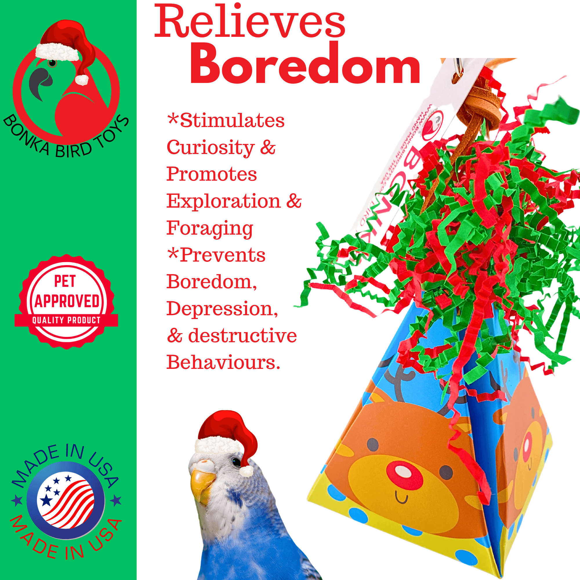 2746 Rudolph Christmas Crinkle Cone - Bonka Bird Toys