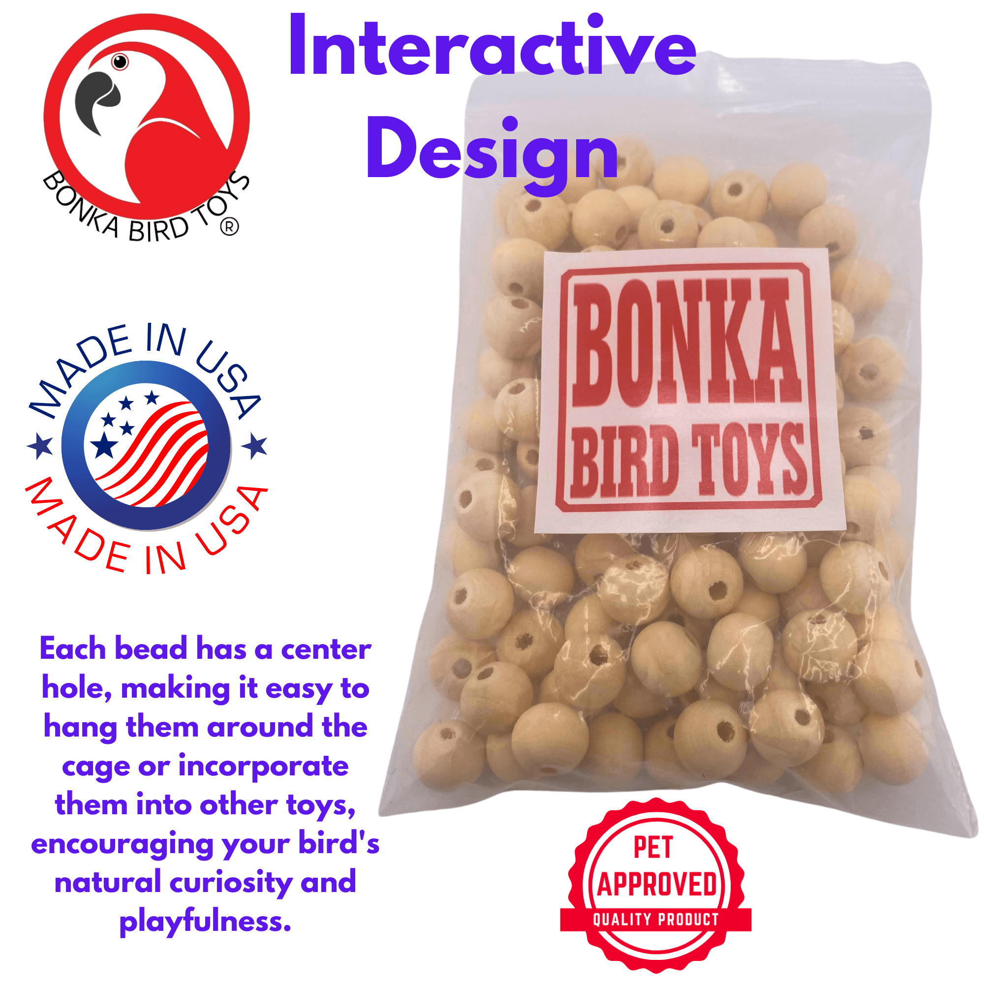 1249 Pk100 Wooden Pre-Drilled Beads - Bonka Bird Toys