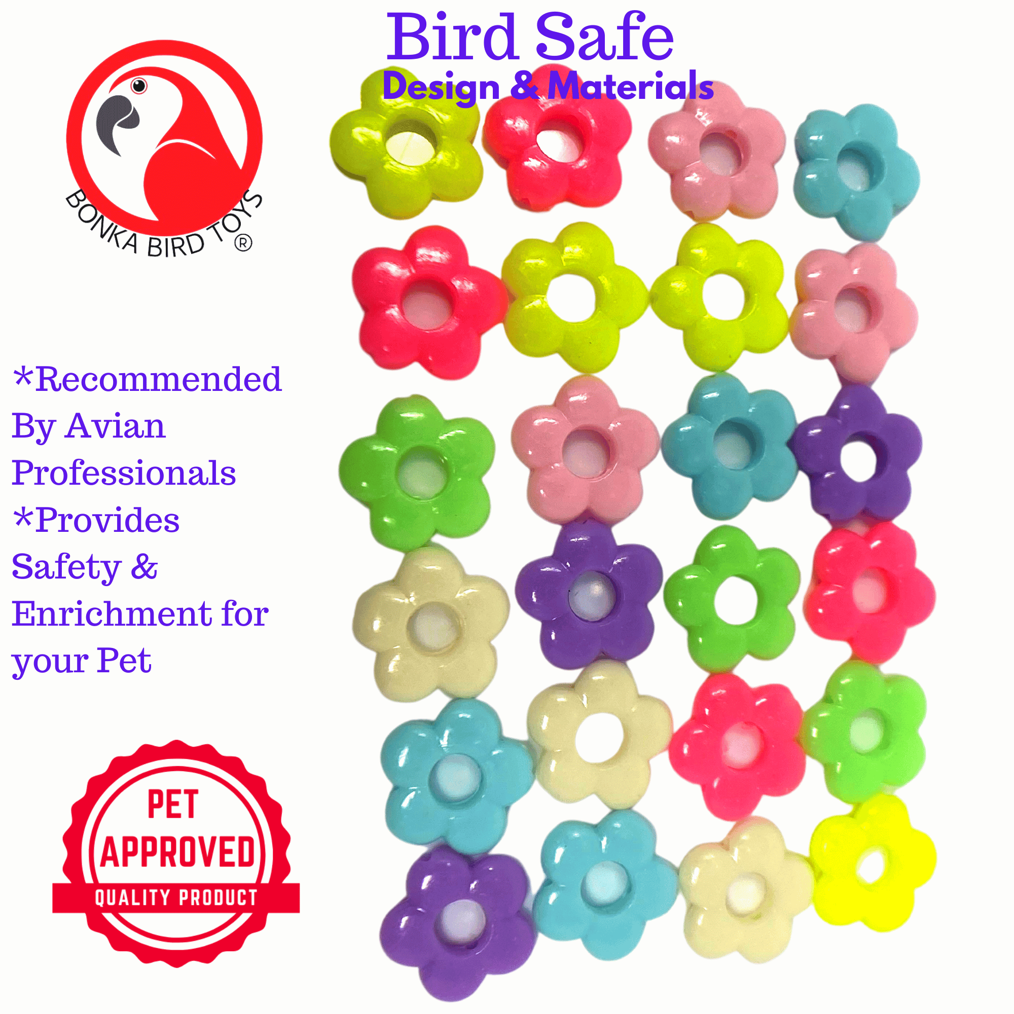 2950 Pk24 Tiny Pastel Plastic Flowers - Bonka Bird Toys