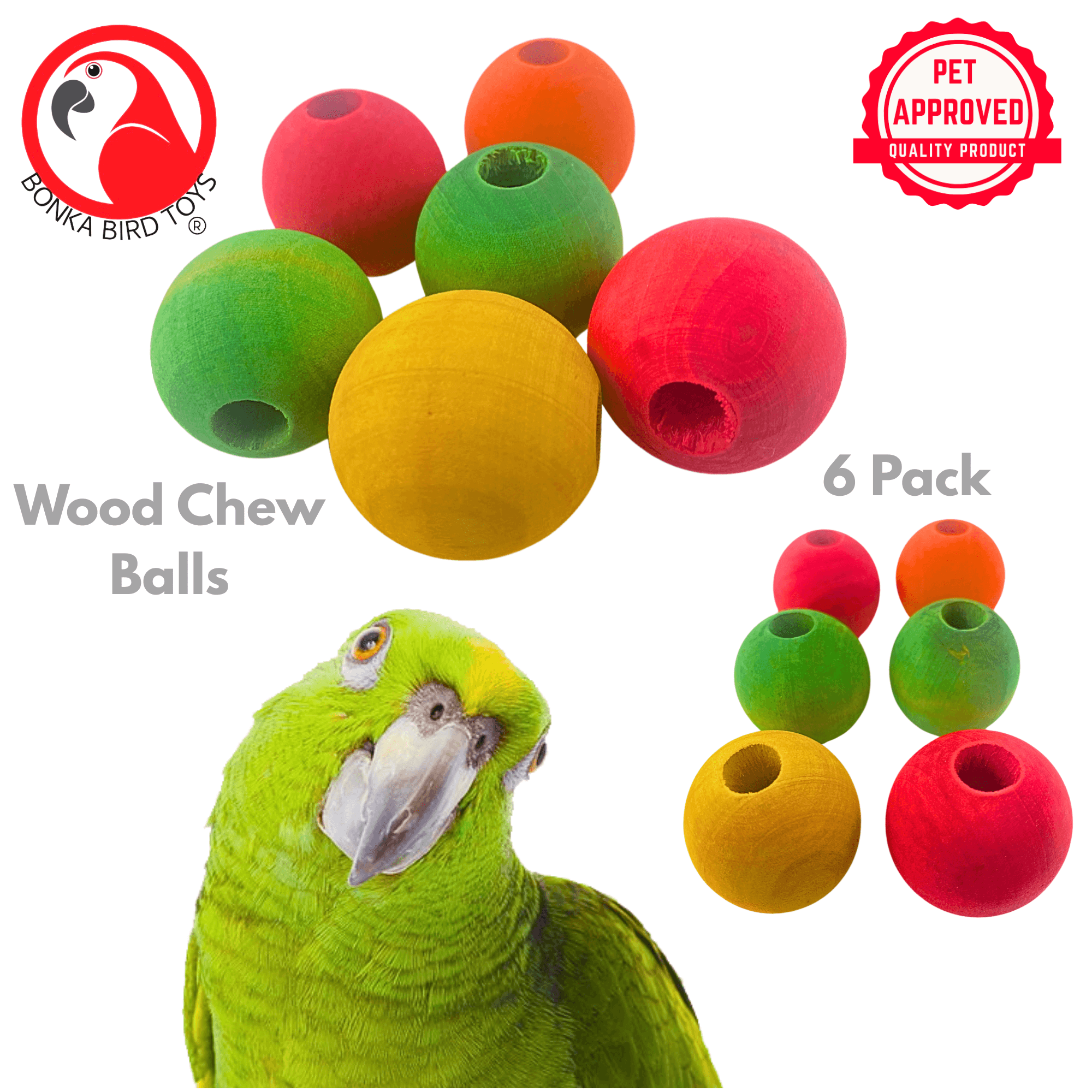 1157 Pk6 1.5" Big Wood Balls - Bonka Bird Toys