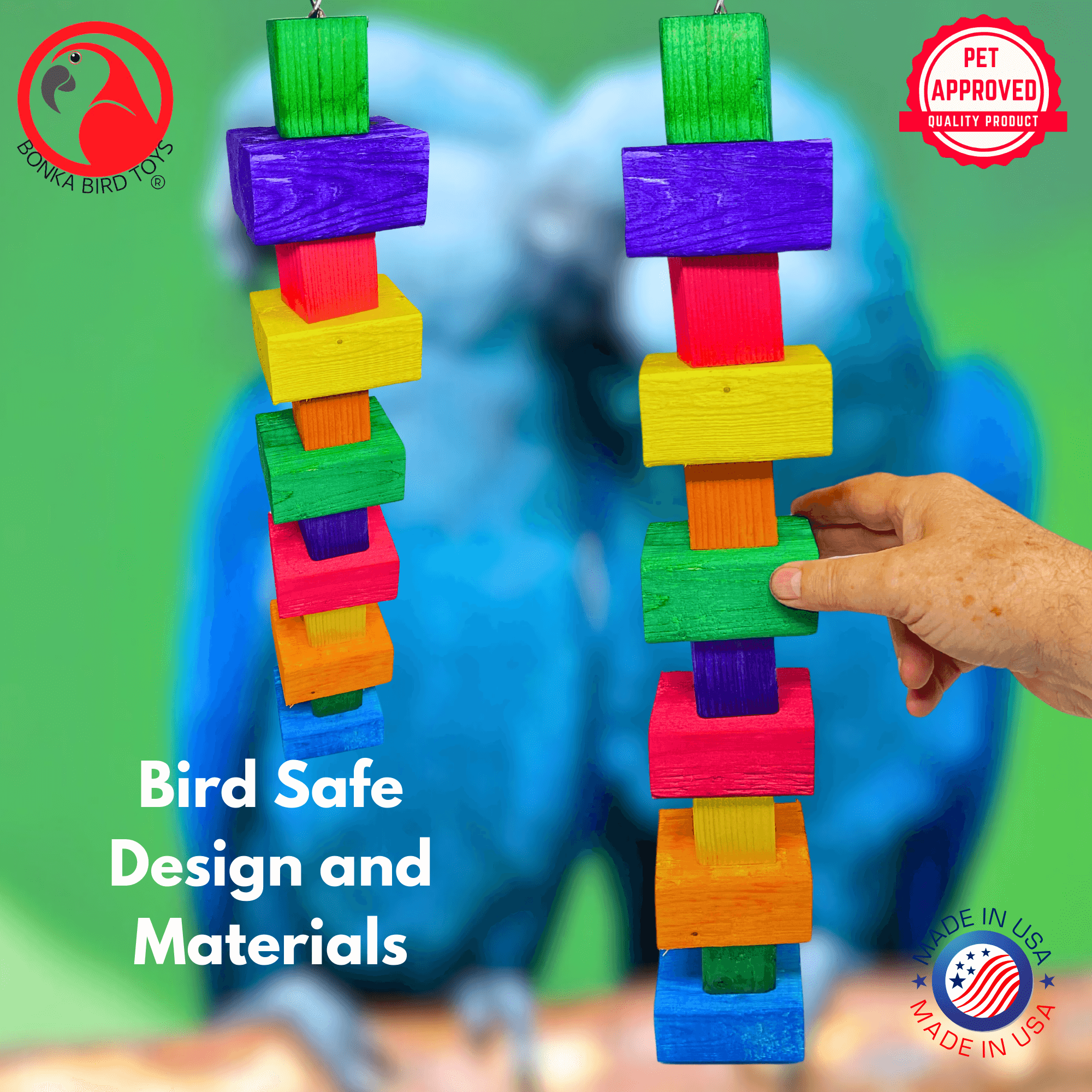 1182 Long Big Bites Rainbow Wood Tower - Bonka Bird Toys