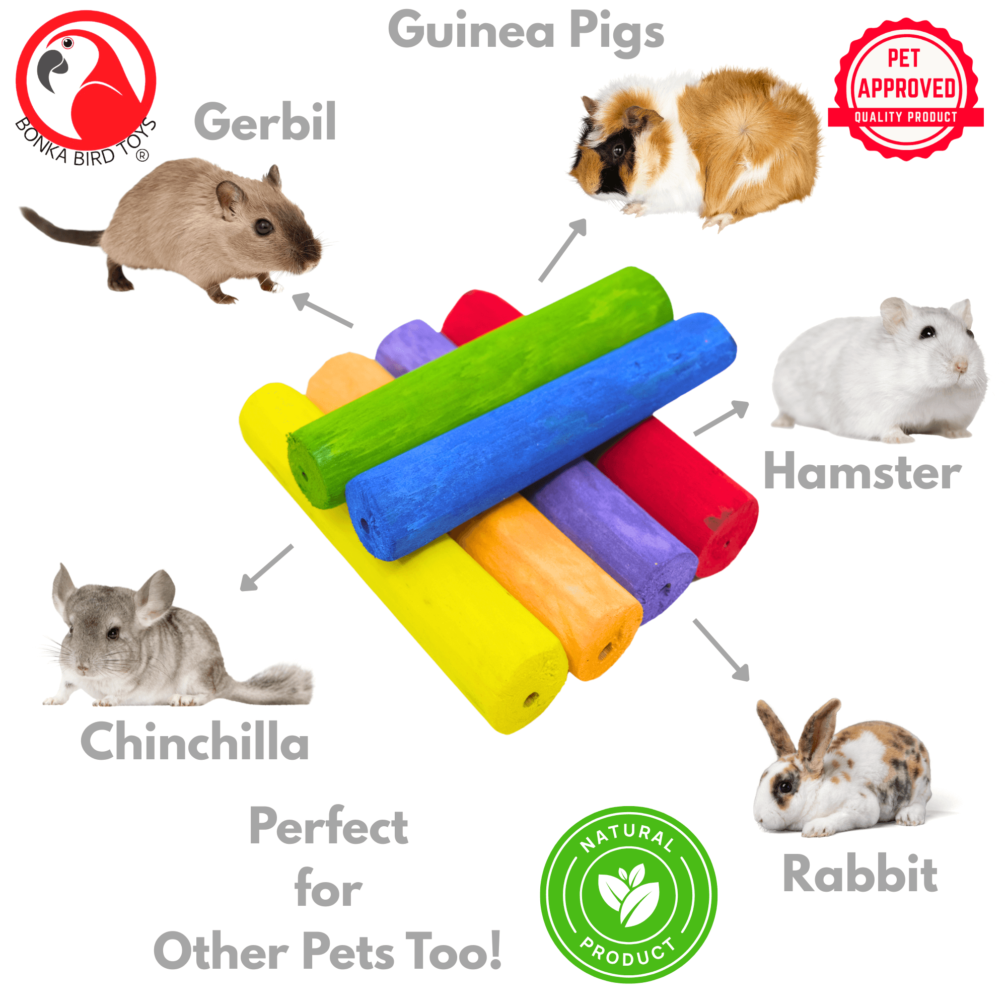 3157 Pk6 5-inch Rainbow Sola Sticks - Bonka Bird Toys