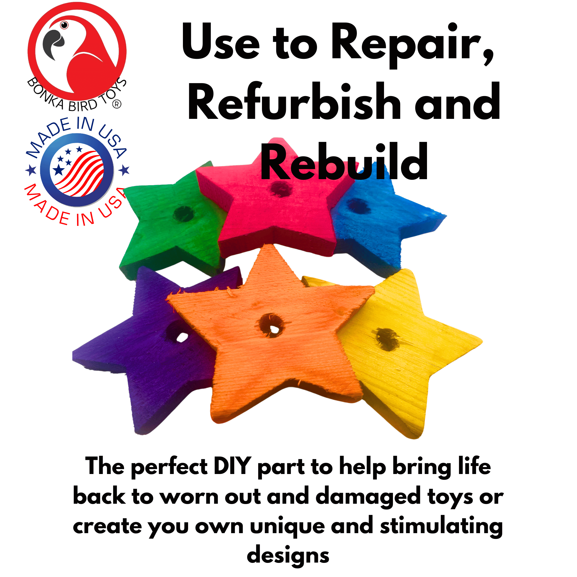 1150 Pack of Six Jumbo Wood Stars - Bonka Bird Toys