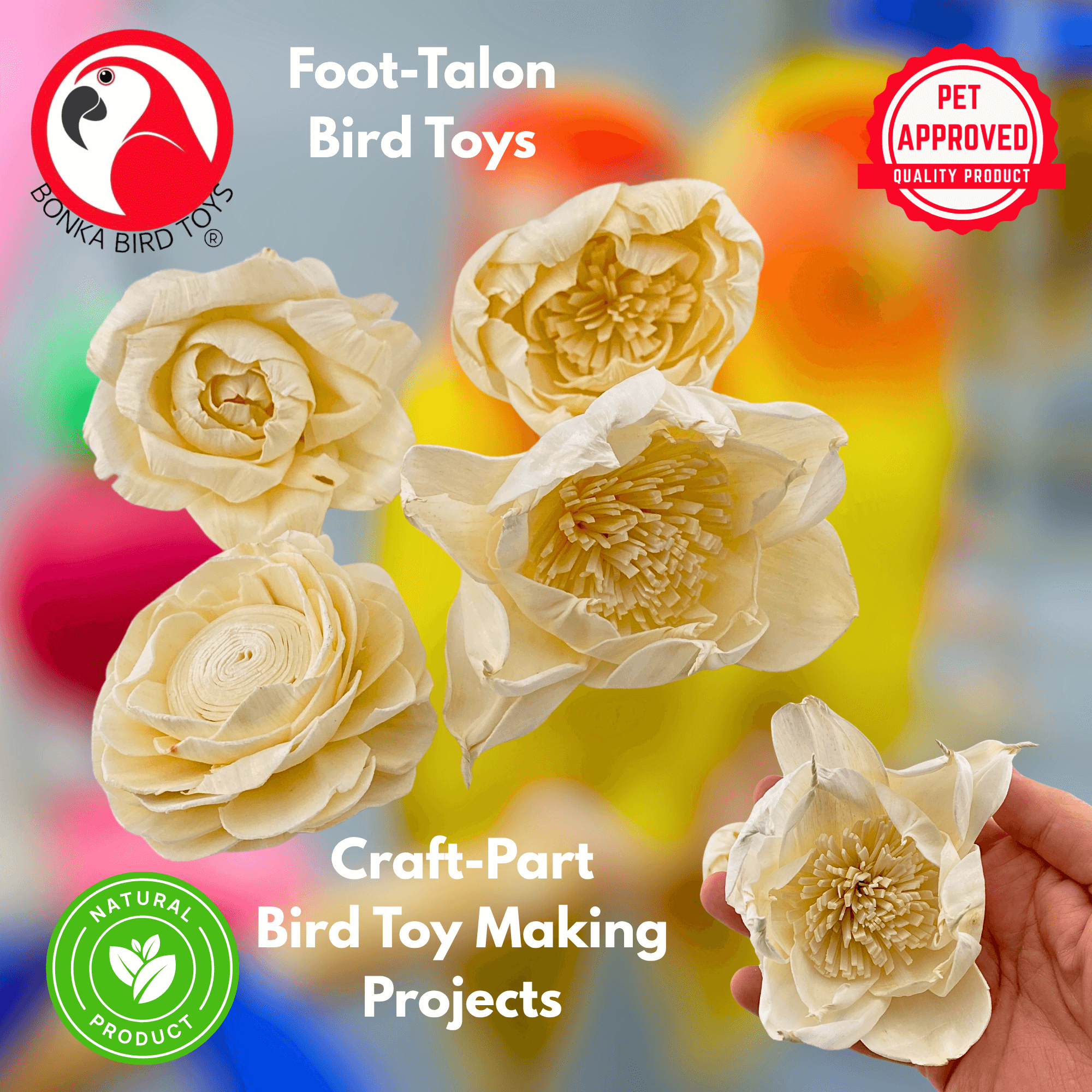 1169 Pk4 Large Sola Atta 3-4" Flowers - Bonka Bird Toys