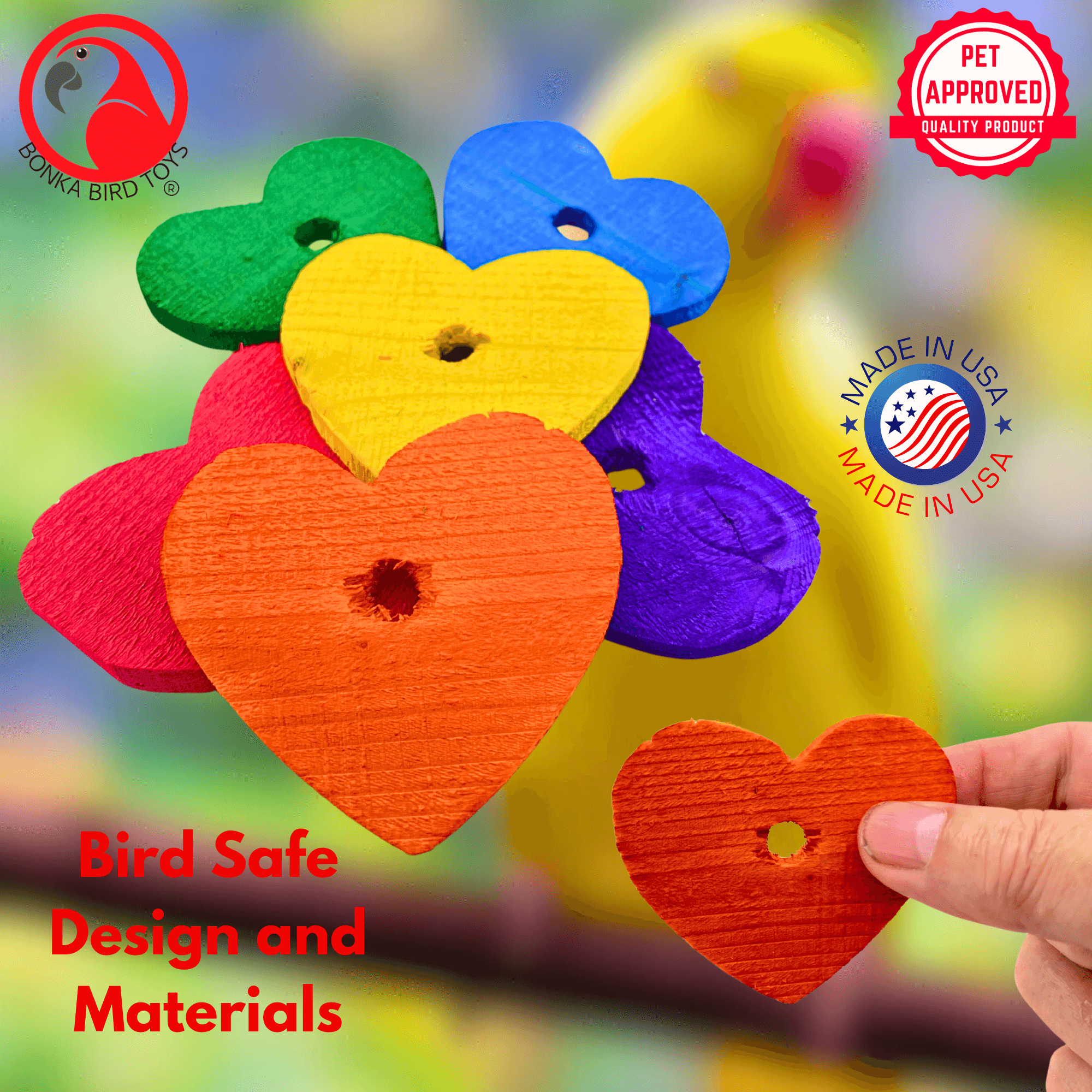 1165 Pk6 Colored 2.5" Wood Hearts - Bonka Bird Toys