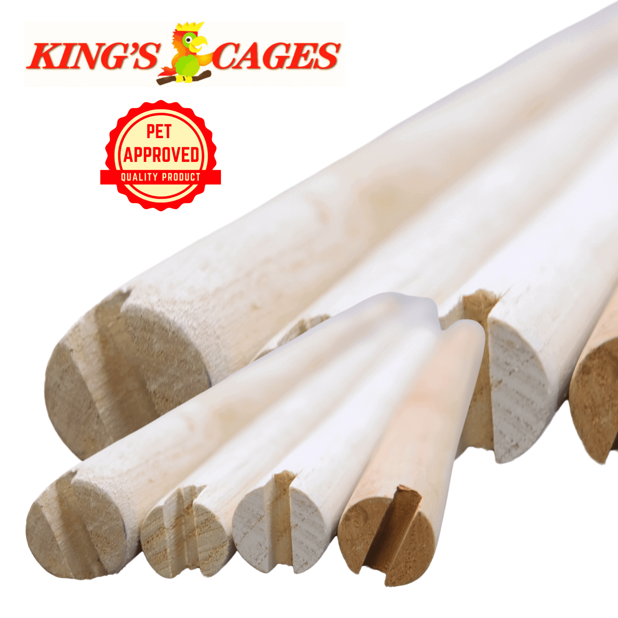 Pine Dowel Perches 33.50" and 31.75" Long X 1.00" Diameter (Fits Kings Cages SLP 3426 Inside and Top) - Bonka Bird Toys