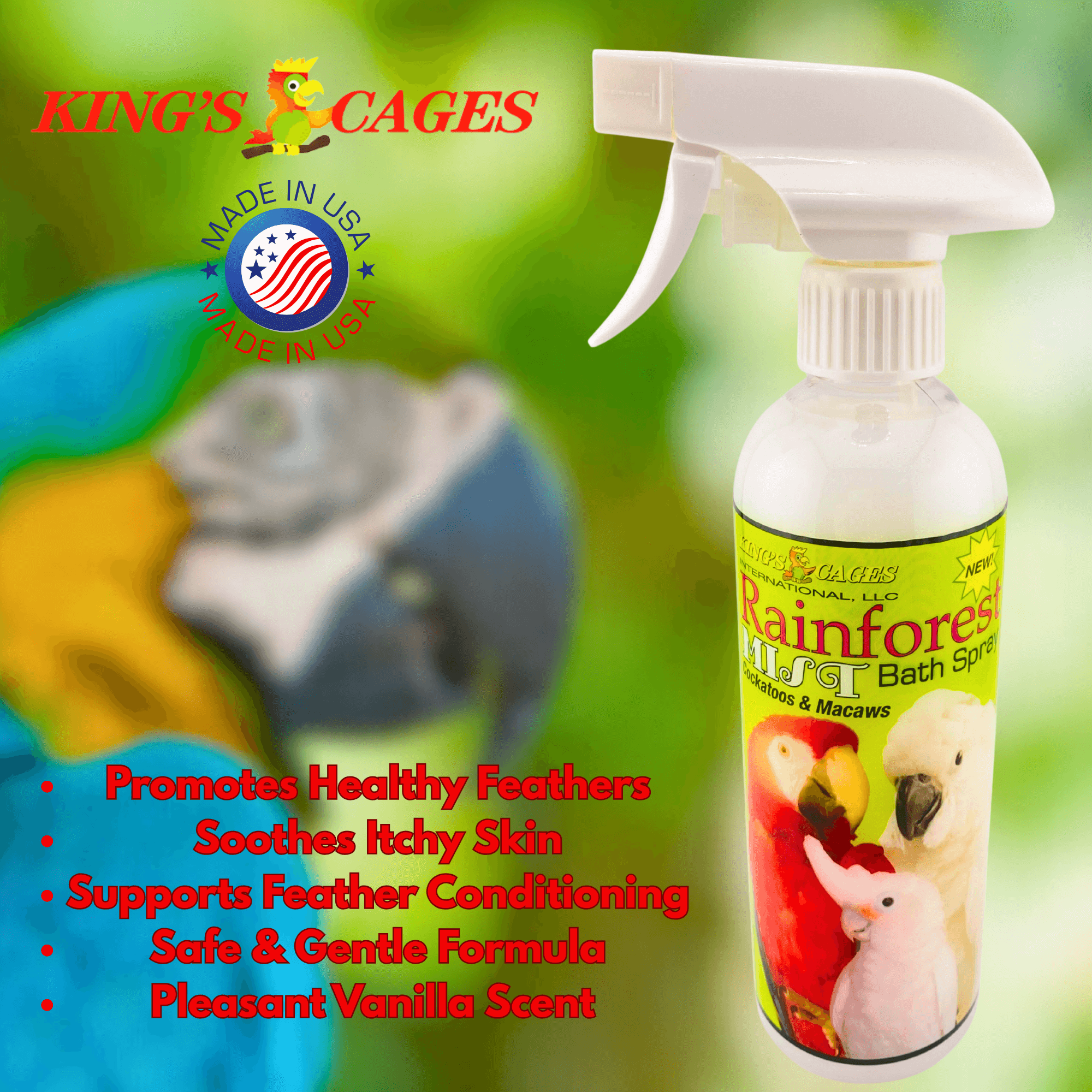 Rainforest Mist White 17oz Bath Spray Cockatoos and Macaws - Bonka Bird Toys