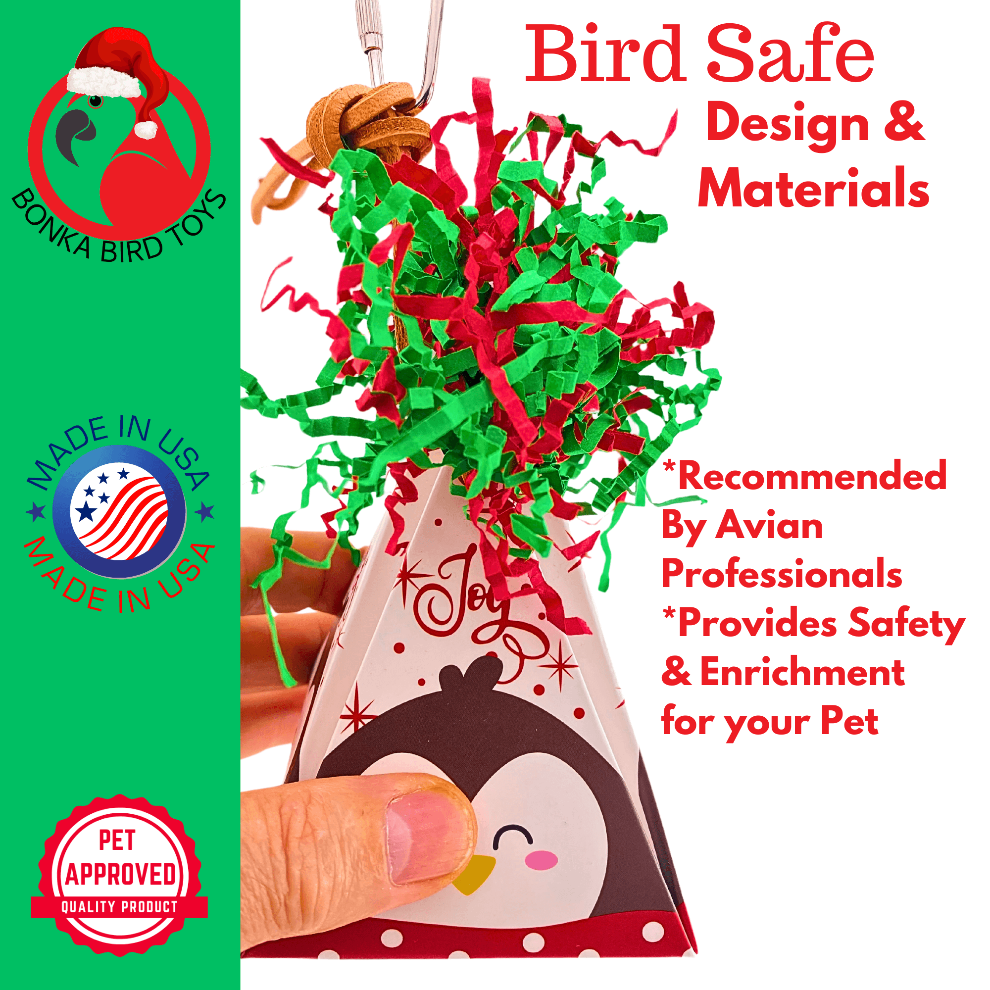 2745 Penguin Christmas Crinkle Cone - Bonka Bird Toys