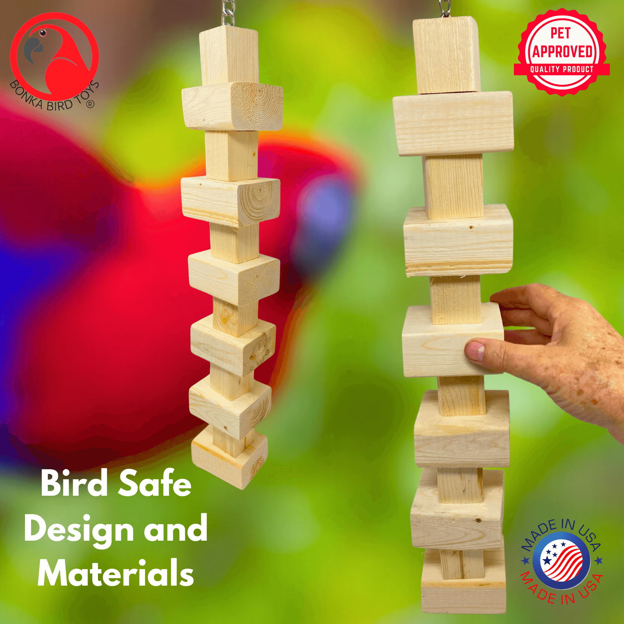 1179 Long Big Bites Natural Wood Tower - Bonka Bird Toys