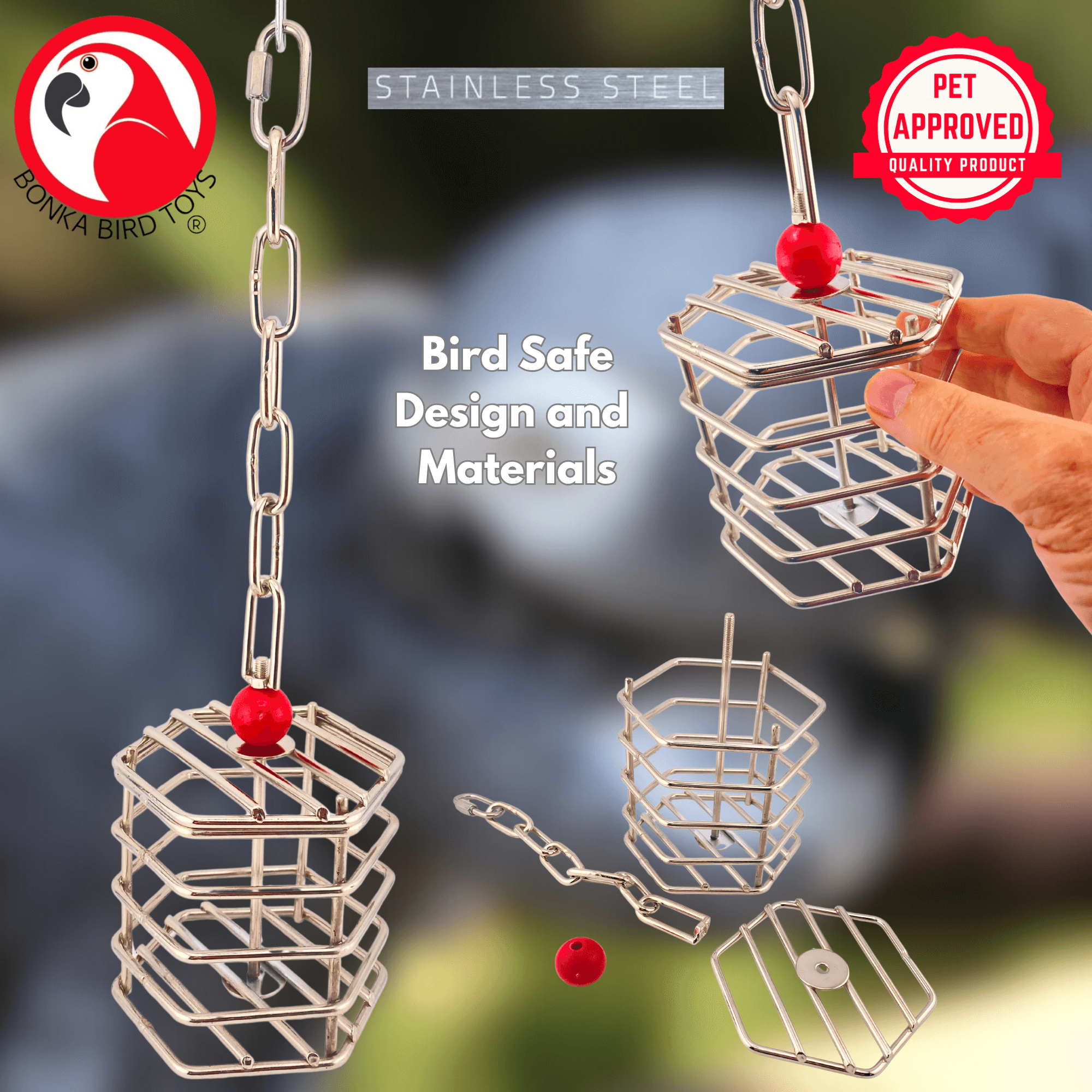 00196 Small Stainless Steel Baffle Cage - Bonka Bird Toys