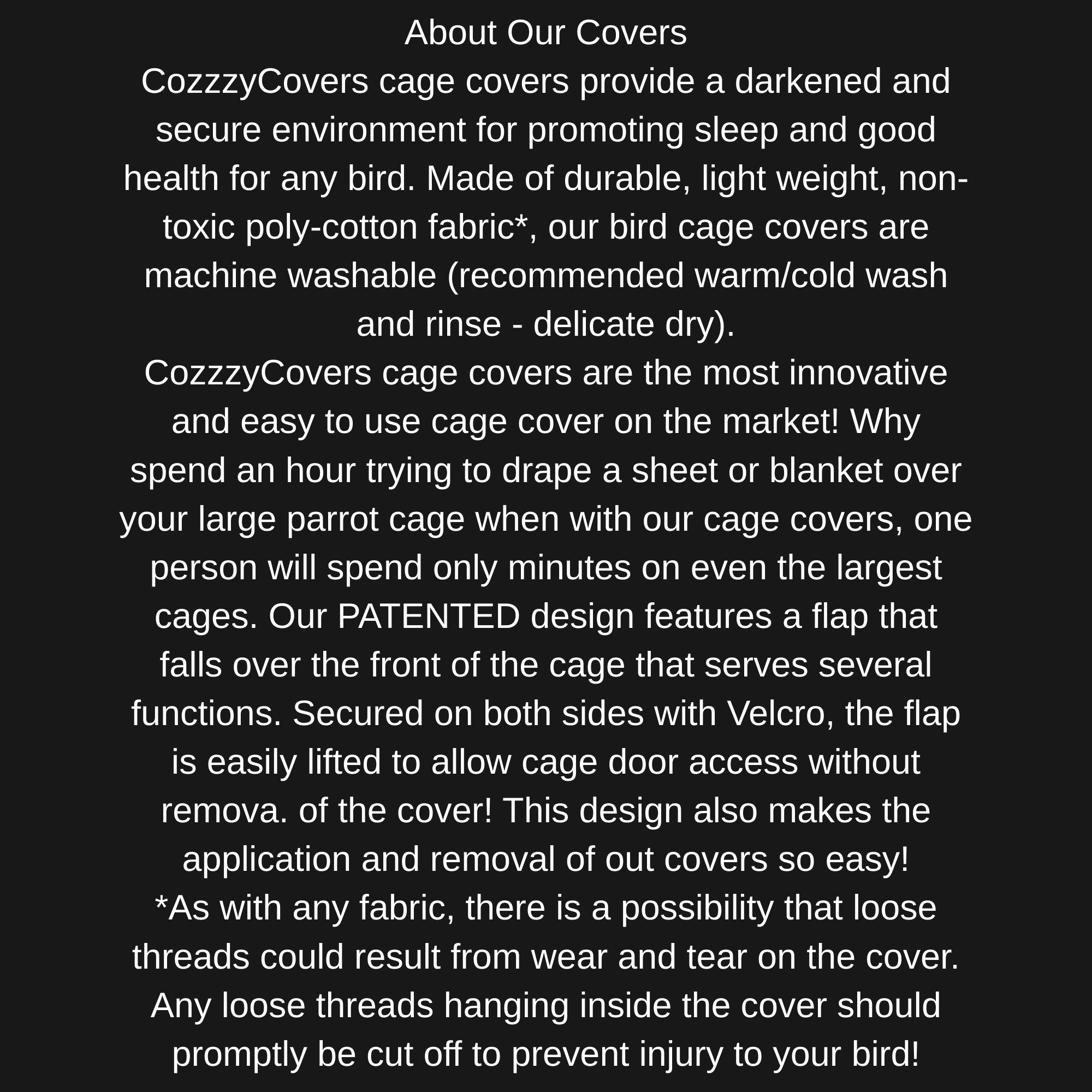 Cozzzy Cage Cover Model 3224DT for Dome Top Parrot Bird Cages - Bonka Bird Toys