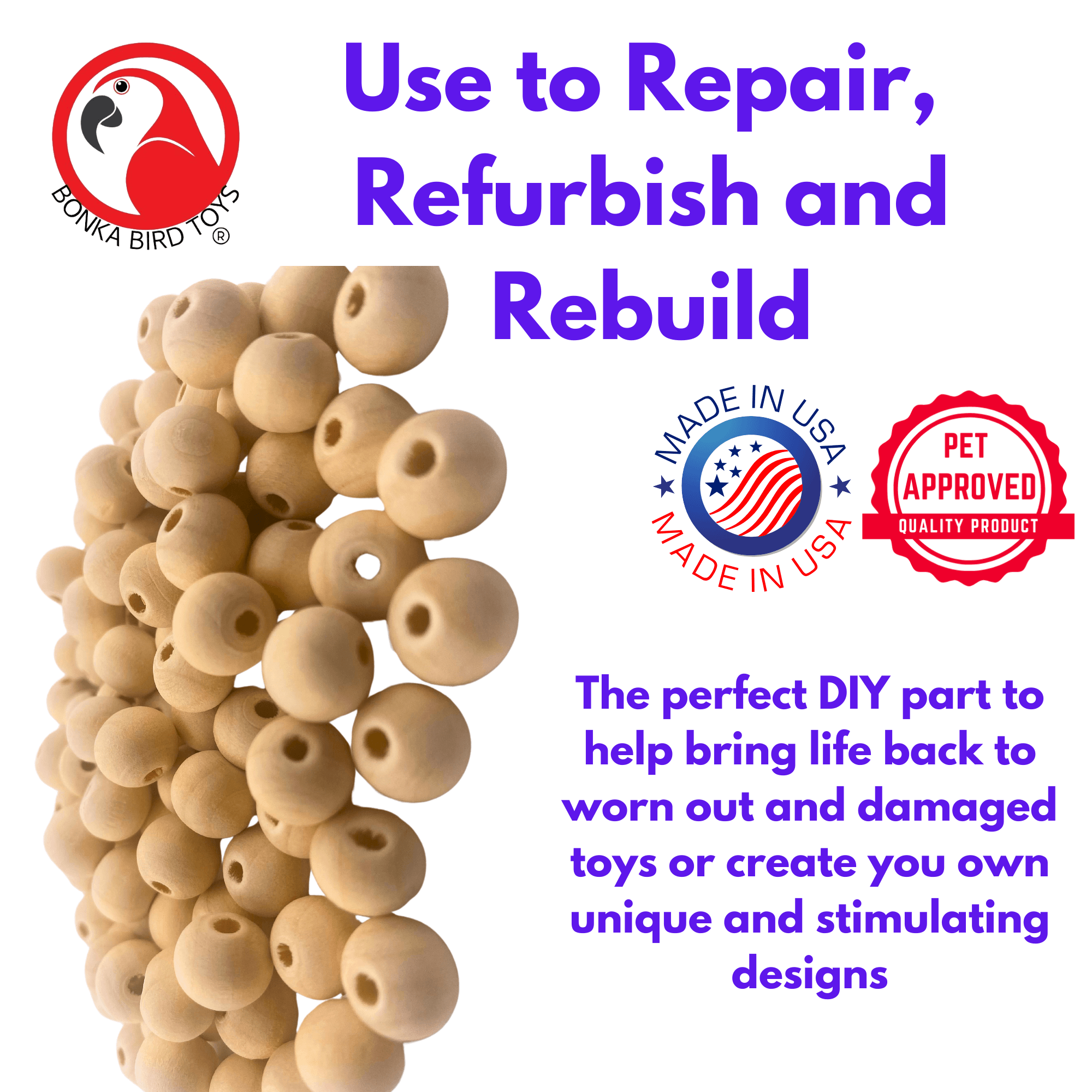 1249 Pk100 Wooden Pre-Drilled Beads - Bonka Bird Toys