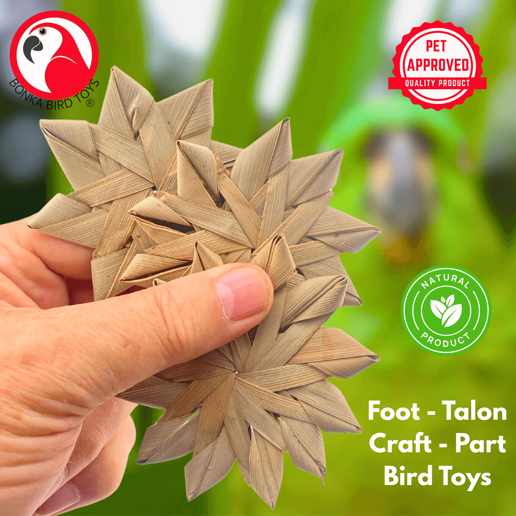 1271 Pk3 Woven 3" Palm Flowers - Bonka Bird Toys