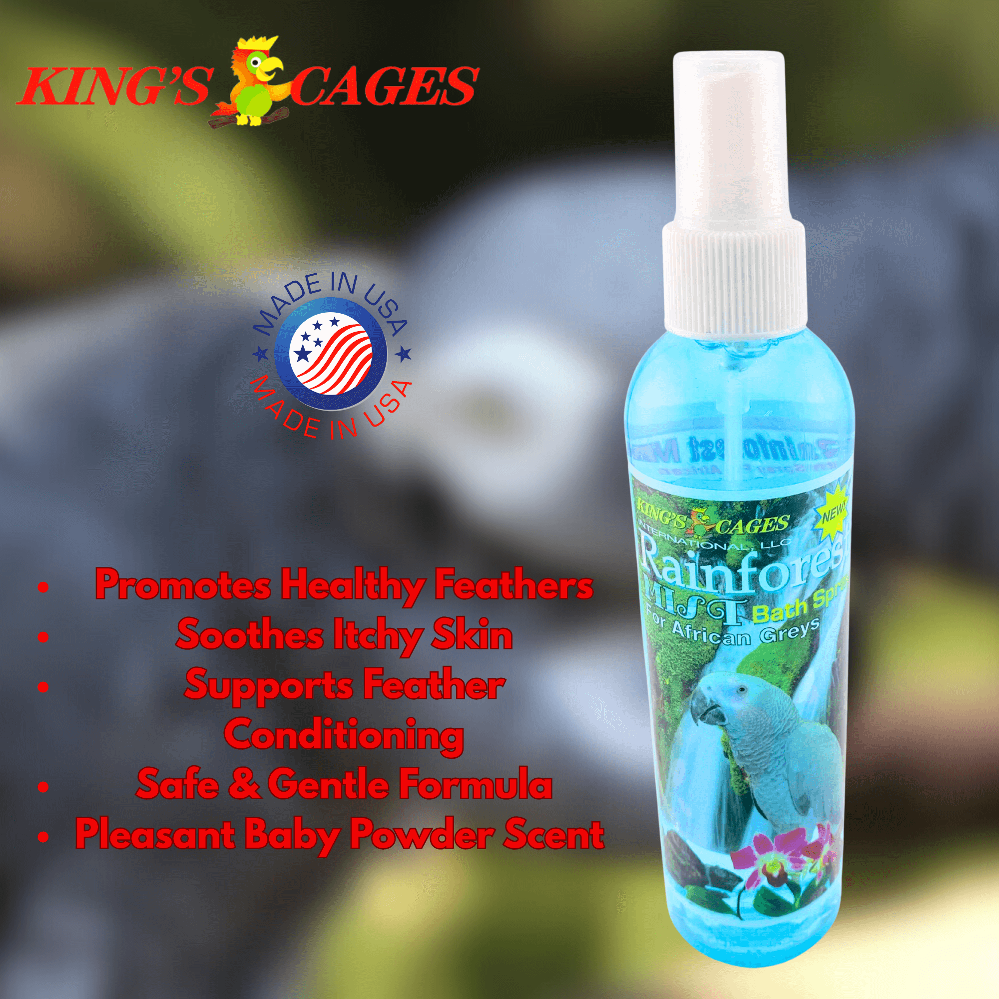Kings Cages Blue Rainforest Mist Bath Spray for African Greys 8 oz - Bonka Bird Toys