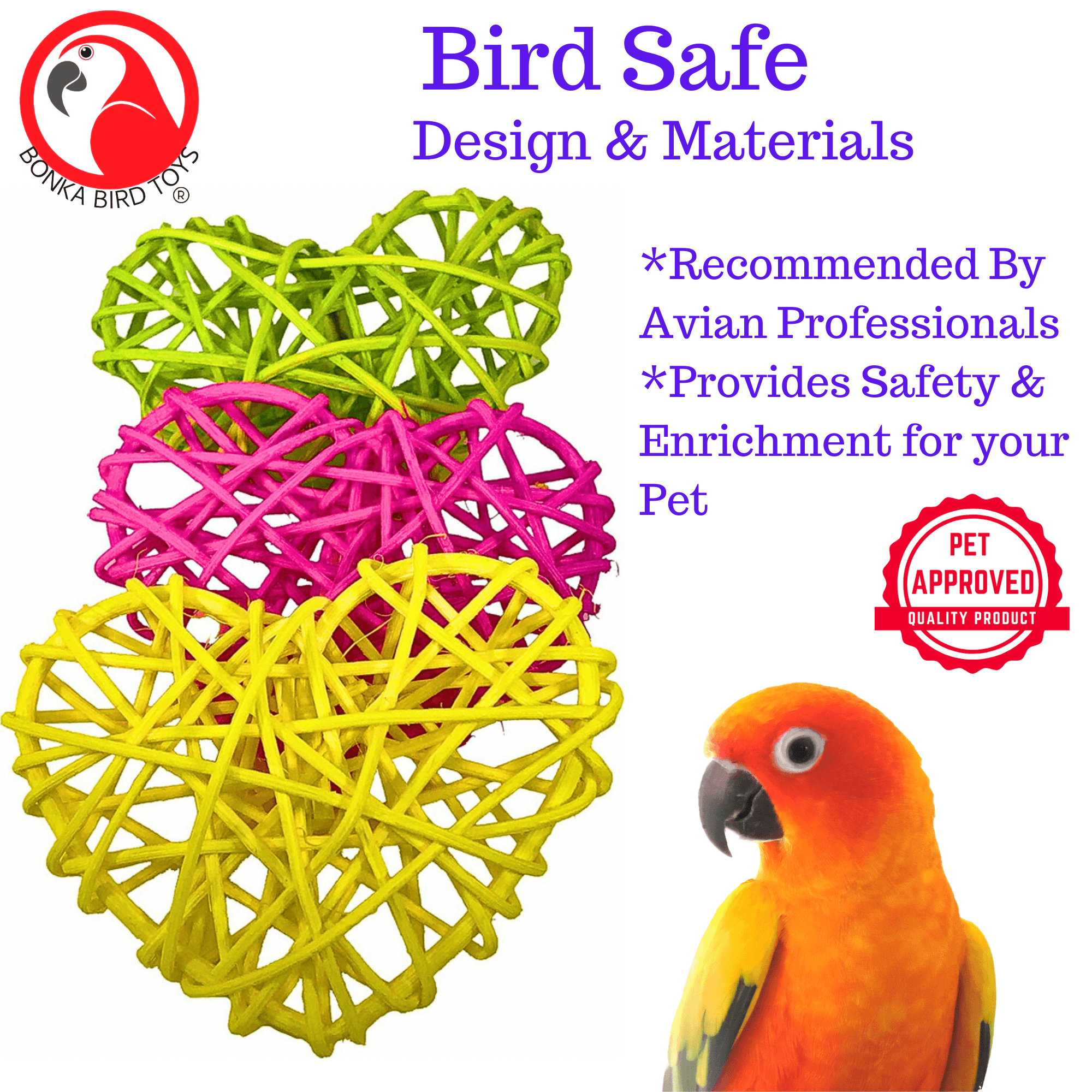 PK3 Colored or Natural Puff Vine Hearts - Bonka Bird Toys