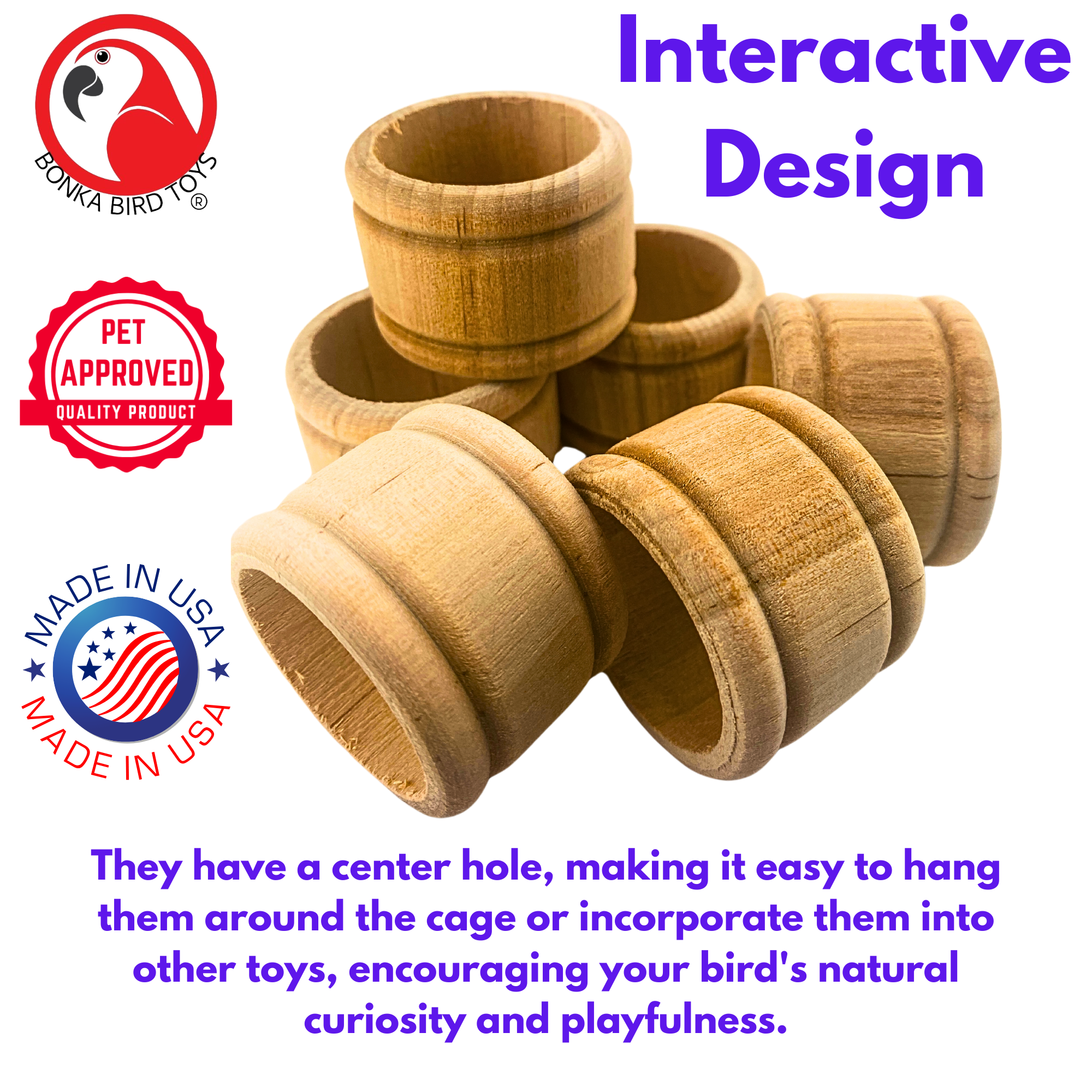3194 Pk6 Wooden Napkin Rings - Bonka Bird Toys