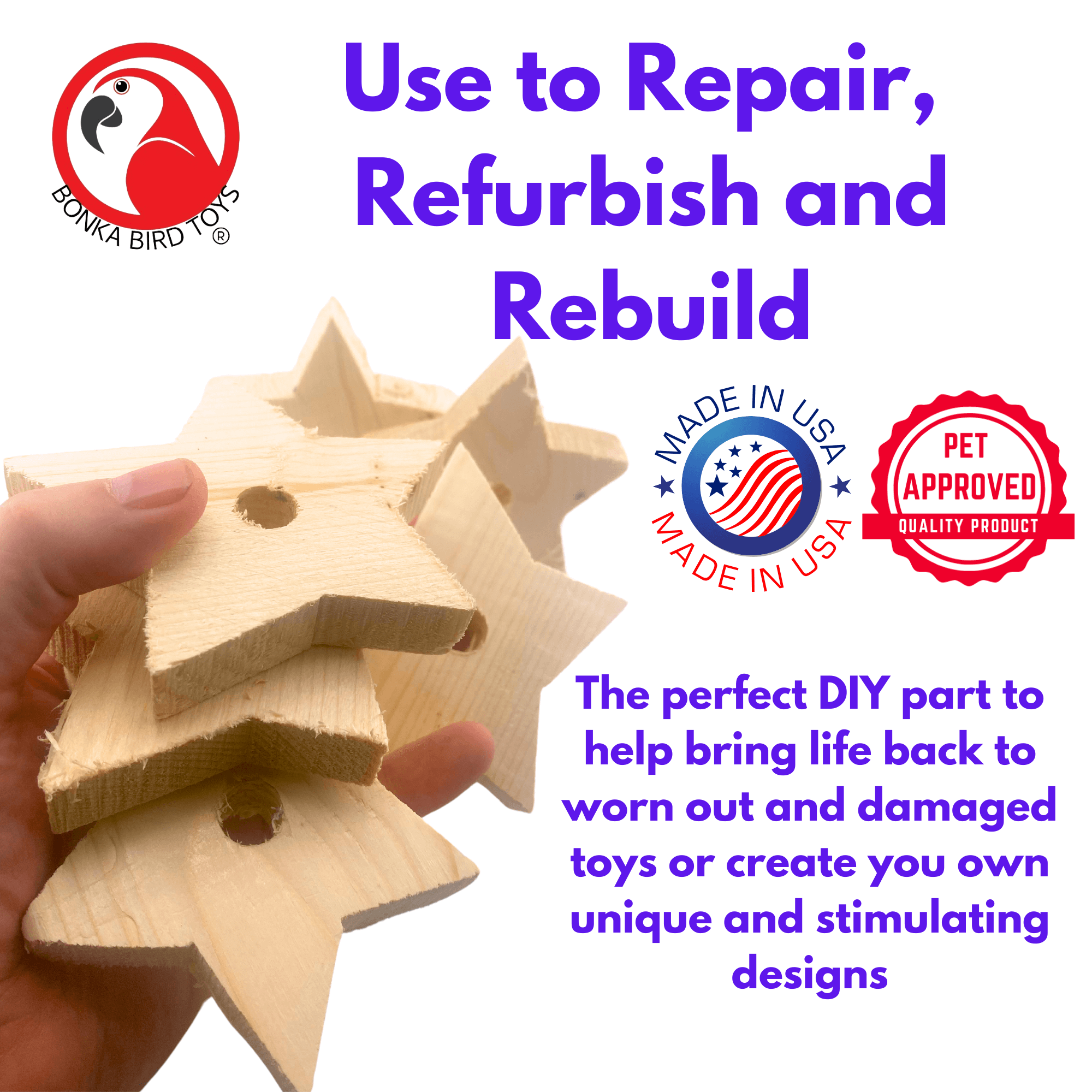 2682 Pk6 Jumbo Natural Wood Stars - Bonka Bird Toys