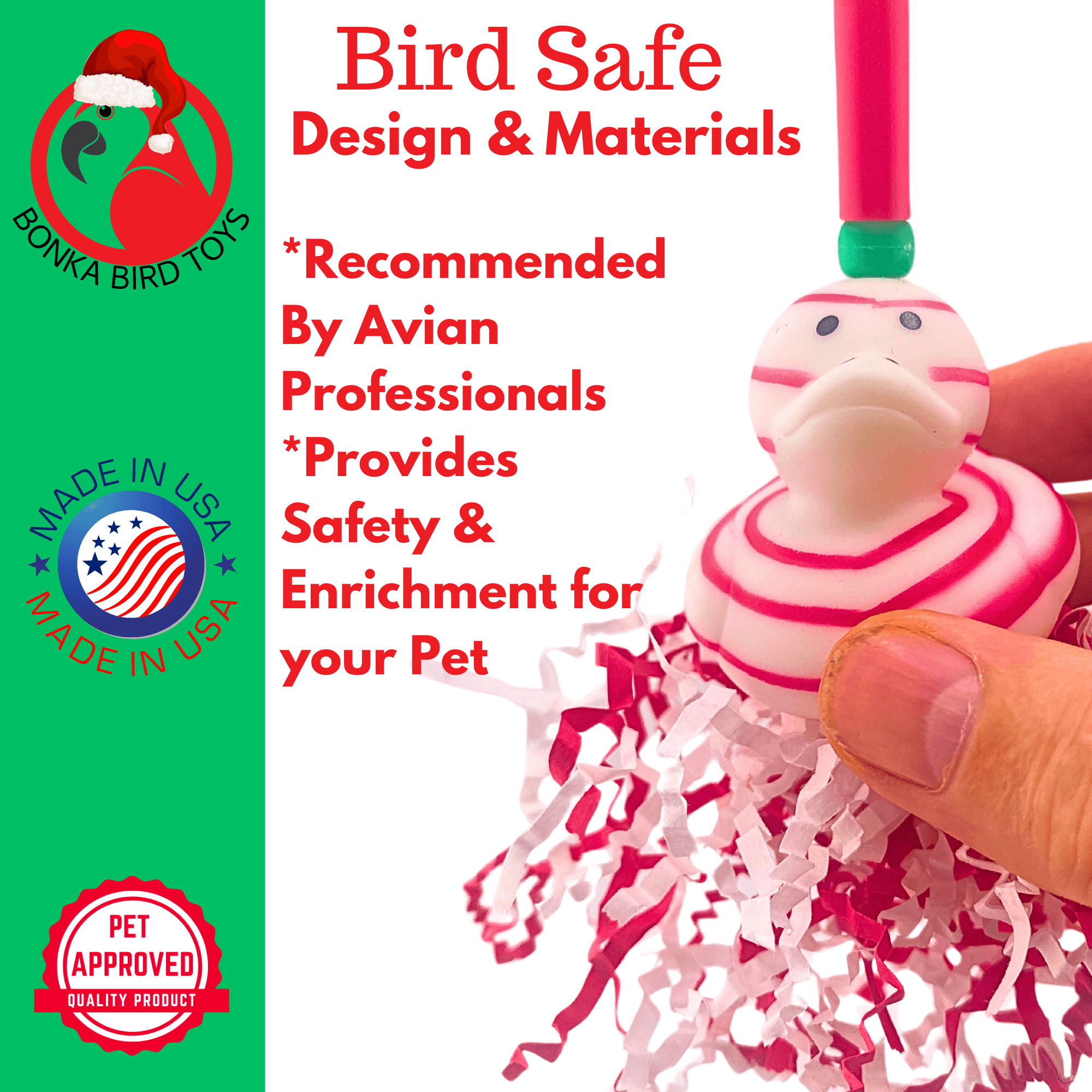 2727 Christmas Candy Cane Duck - Bonka Bird Toys