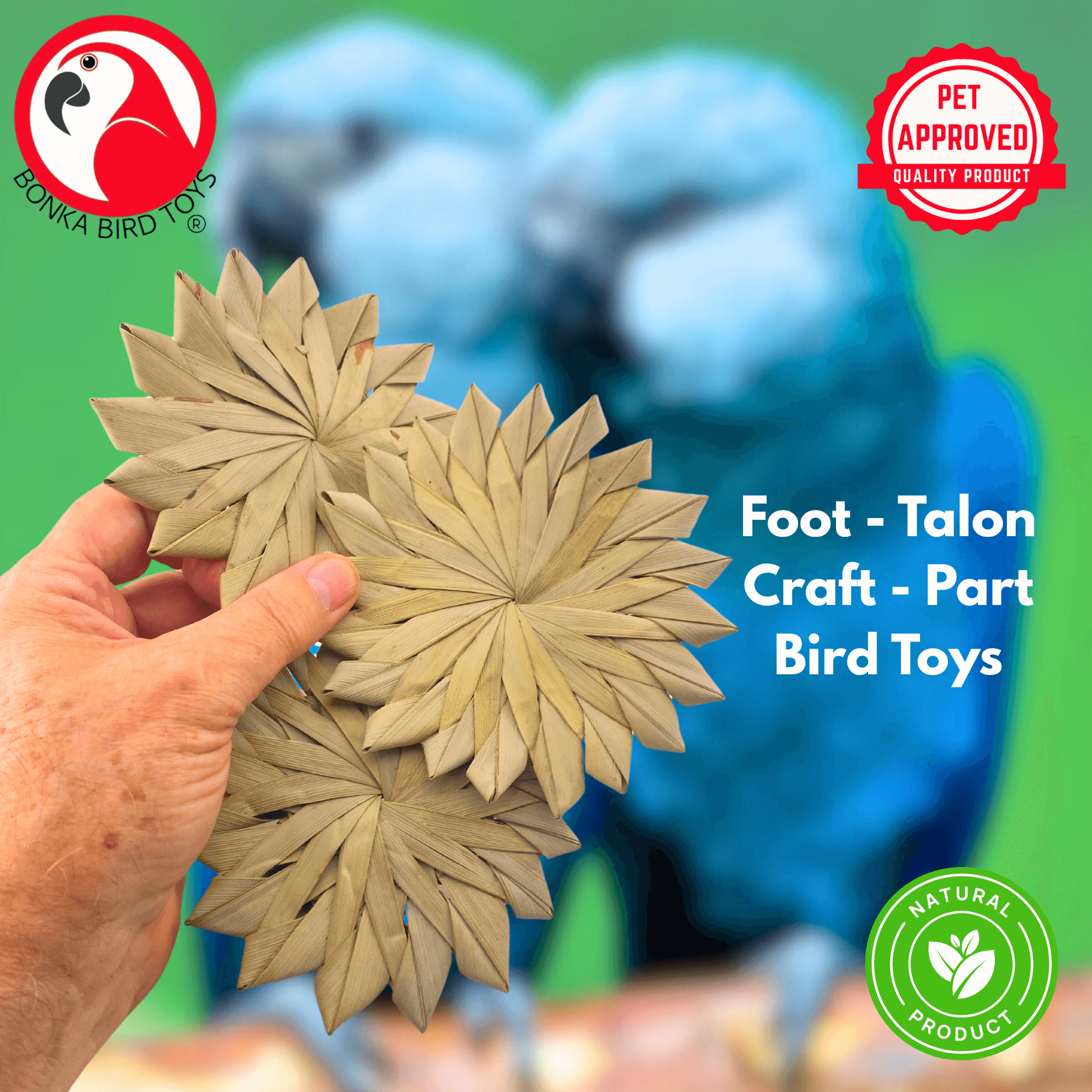 3347 Pk3 Large 4" Woven Palm Leaf Flowers - Bonka Bird Toys