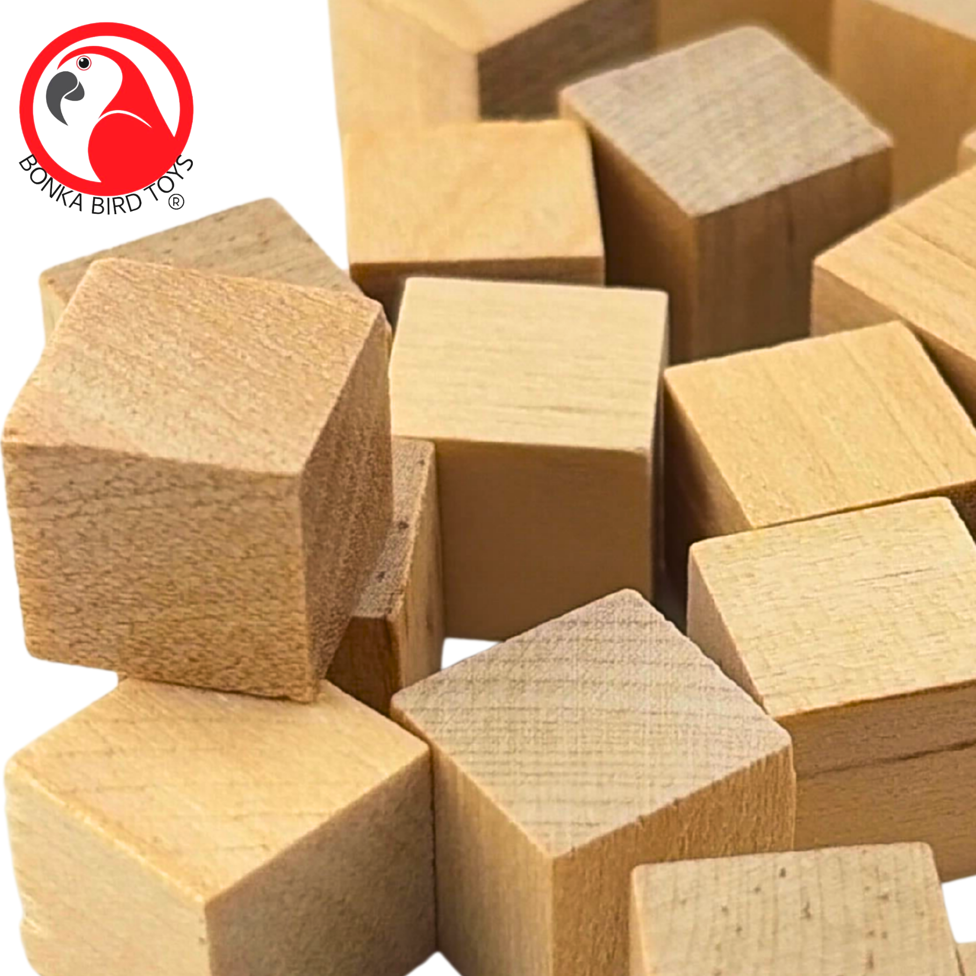 1226 Pk24 Natural Mini Wood Chewy Square Blocks - Bonka Bird Toys
