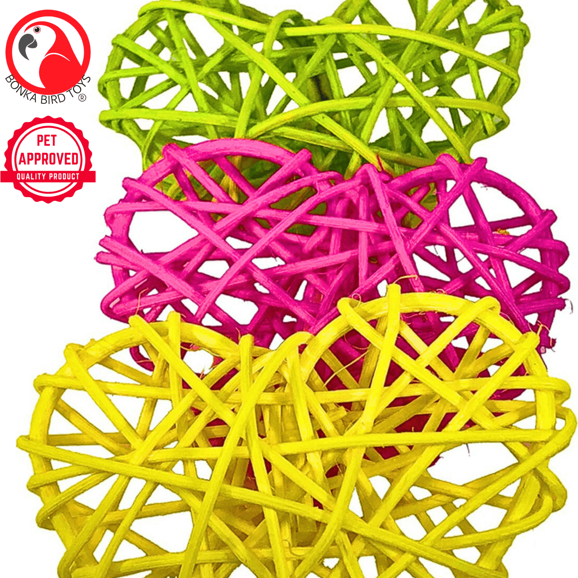 PK3 Colored or Natural Puff Vine Hearts - Bonka Bird Toys
