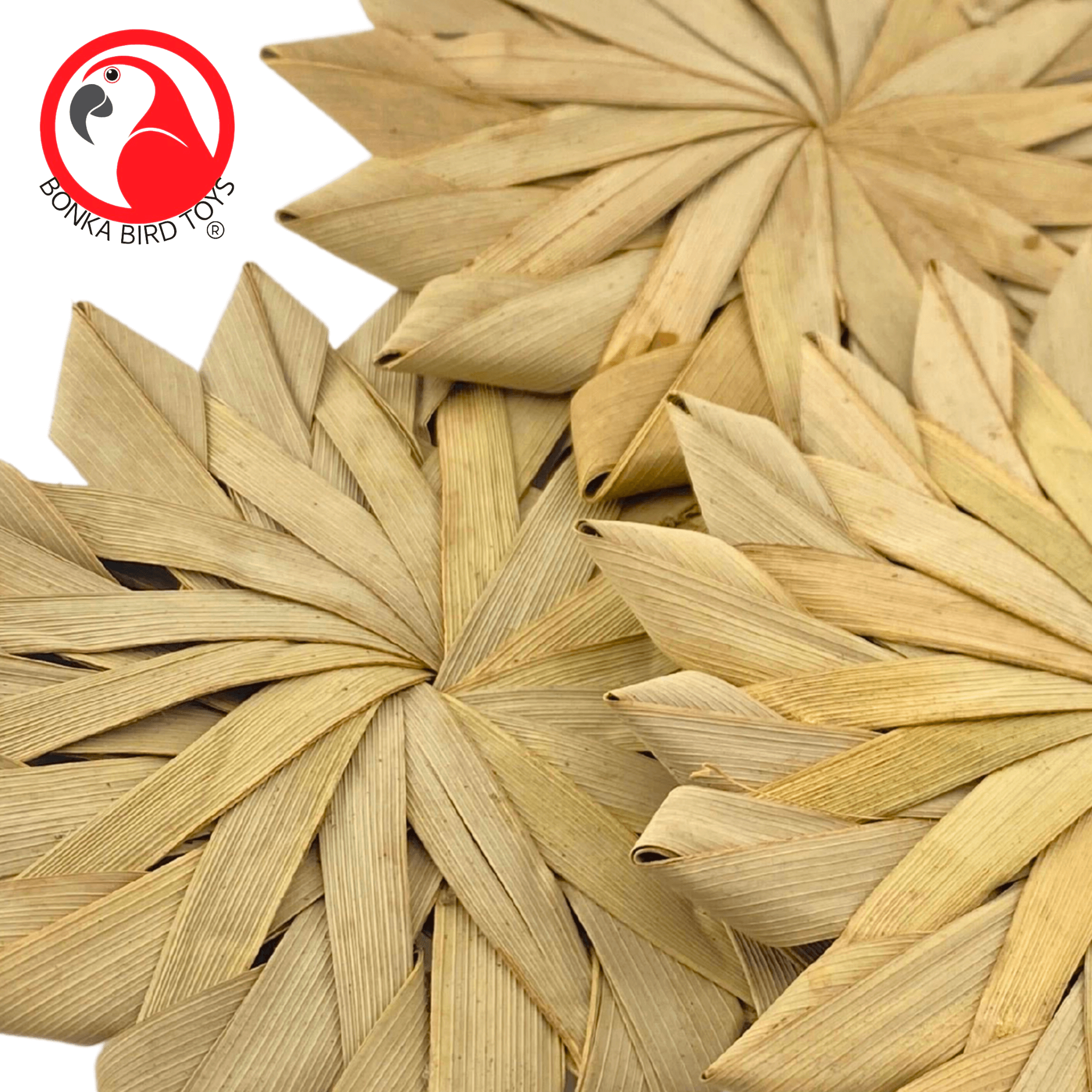 3347 Pk3 Large 4" Woven Palm Leaf Flowers - Bonka Bird Toys