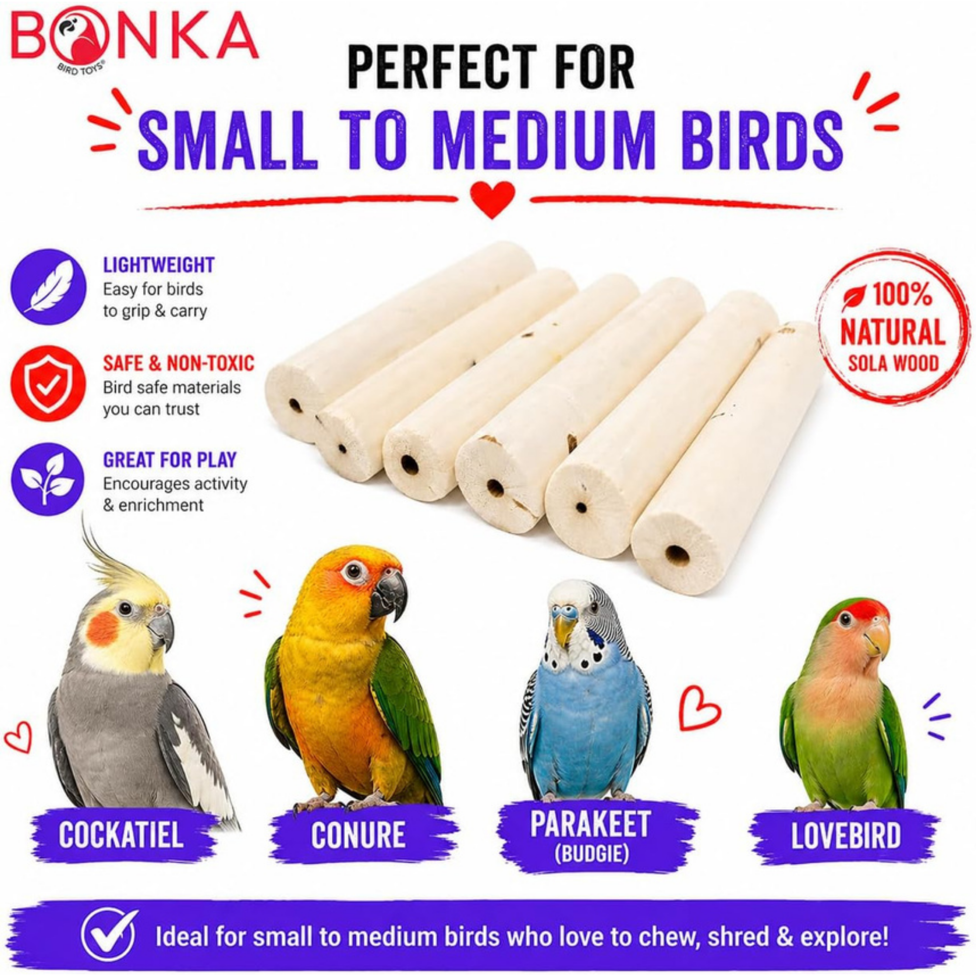 1288 Pk6 Natural Sola Sticks without Bark - Bonka Bird Toys