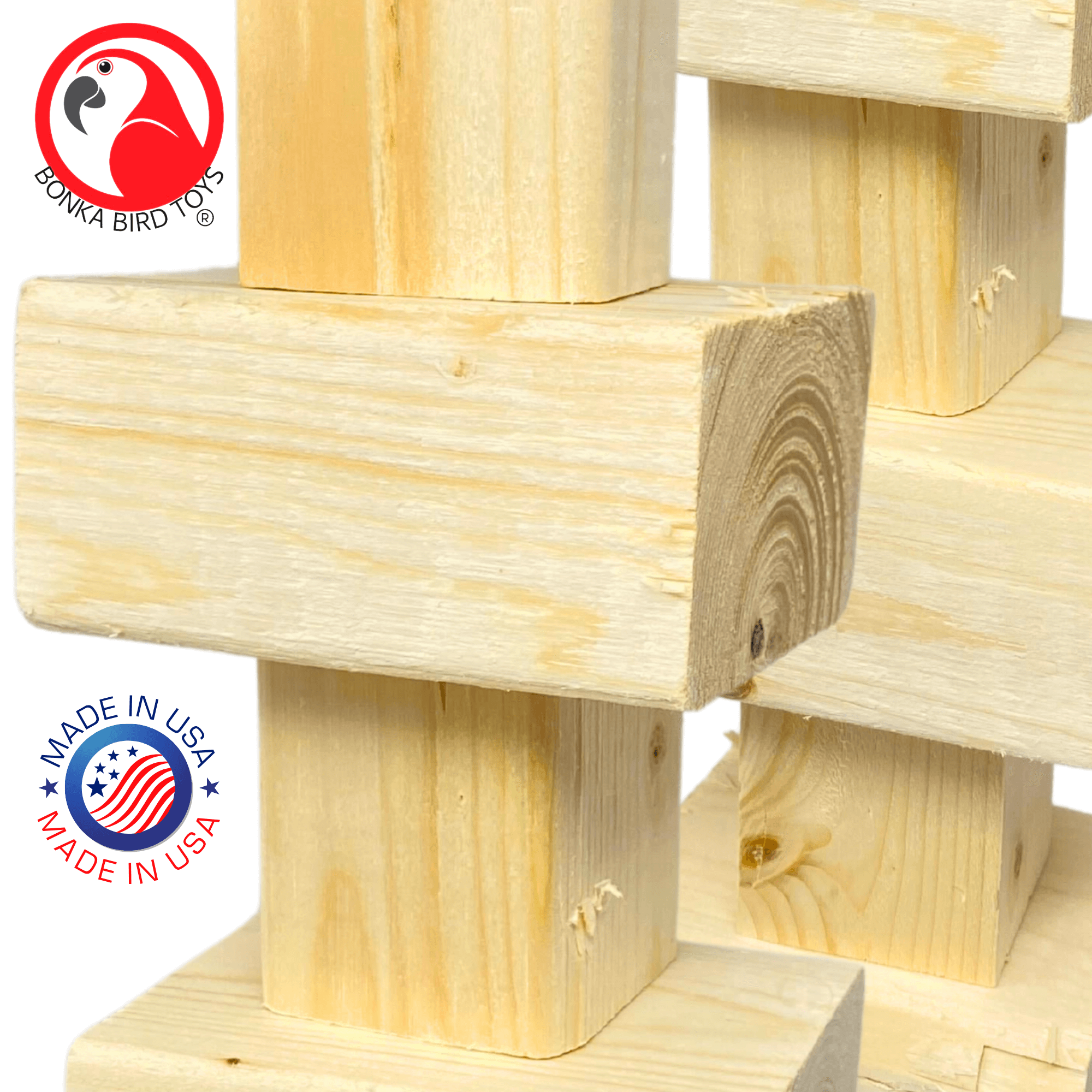 1179 Long Big Bites Natural Wood Tower - Bonka Bird Toys