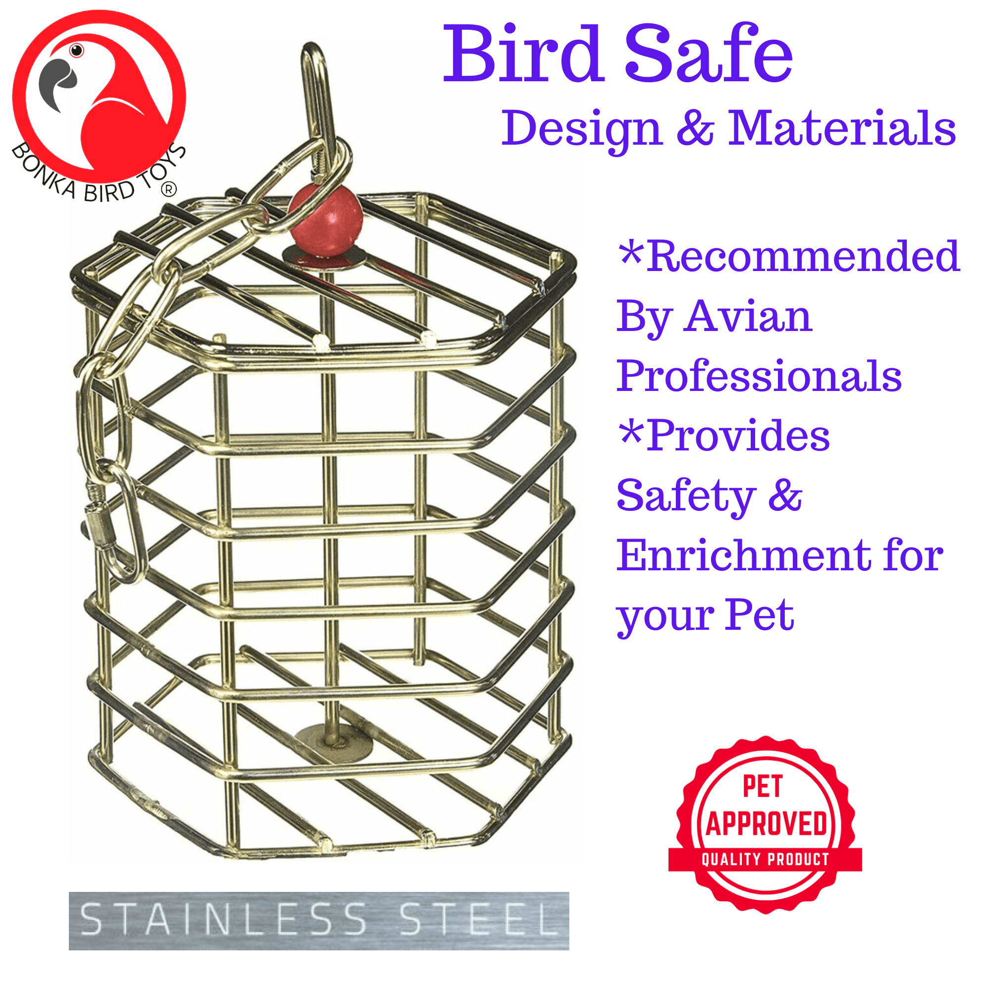 00197 Large Stainless Steel Baffle Cage 6X6 - Bonka Bird Toys
