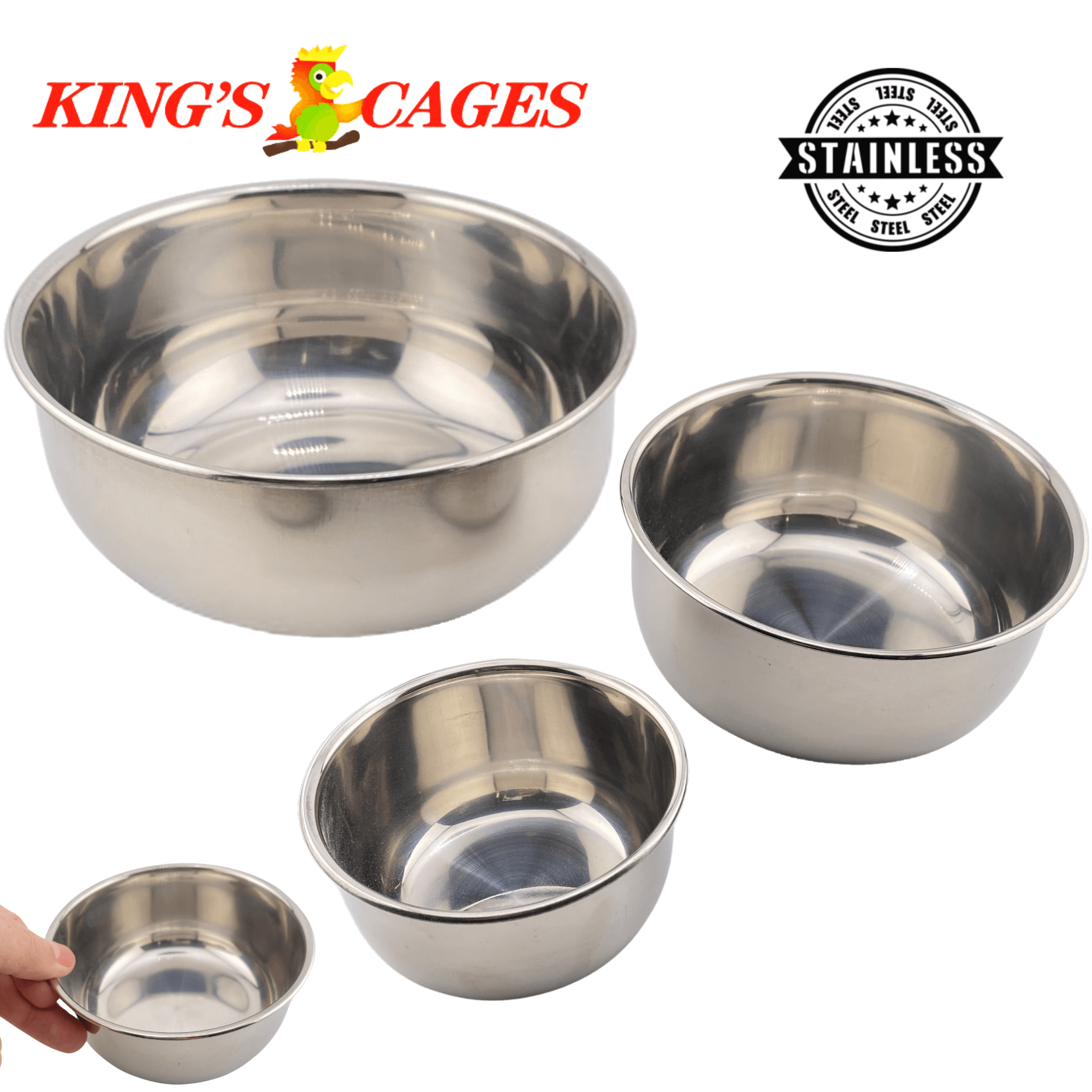 Kings Cages Round Stainless Steel Bowls - Bonka Bird Toys