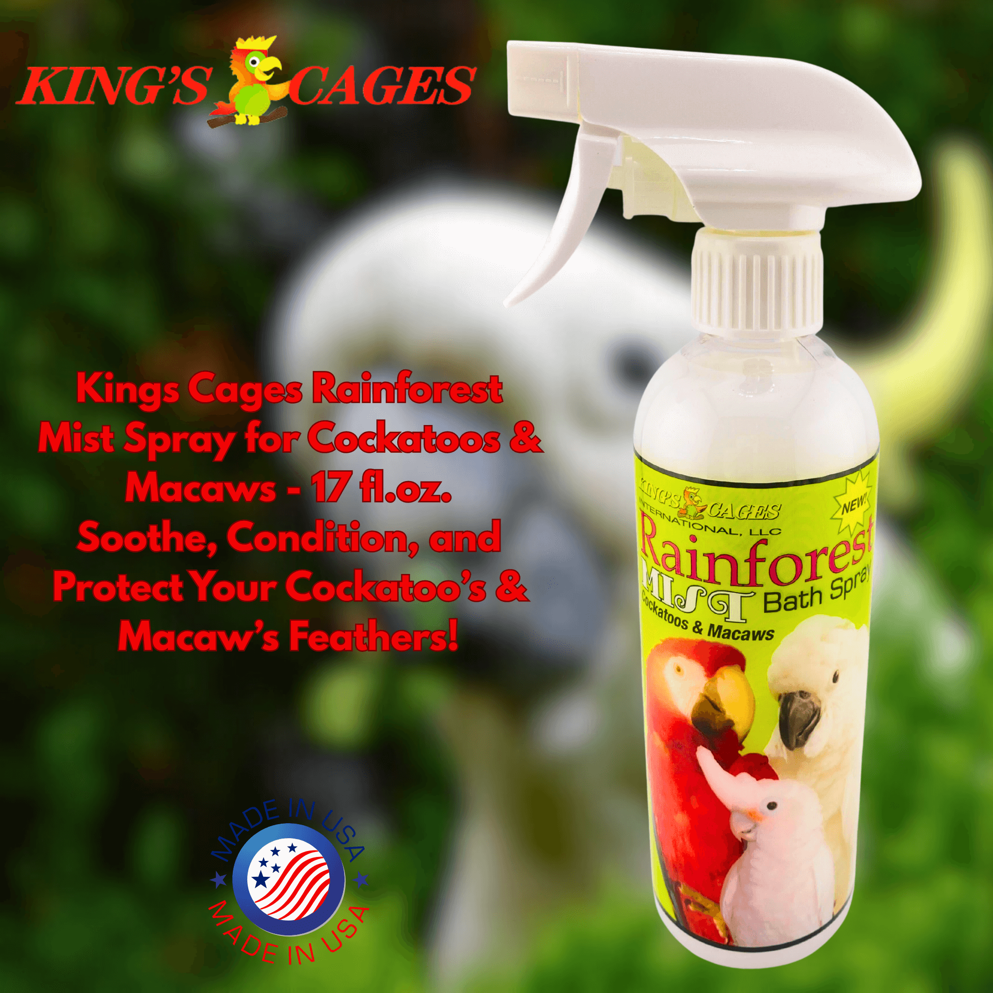 Rainforest Mist White 17oz Bath Spray Cockatoos and Macaws - Bonka Bird Toys