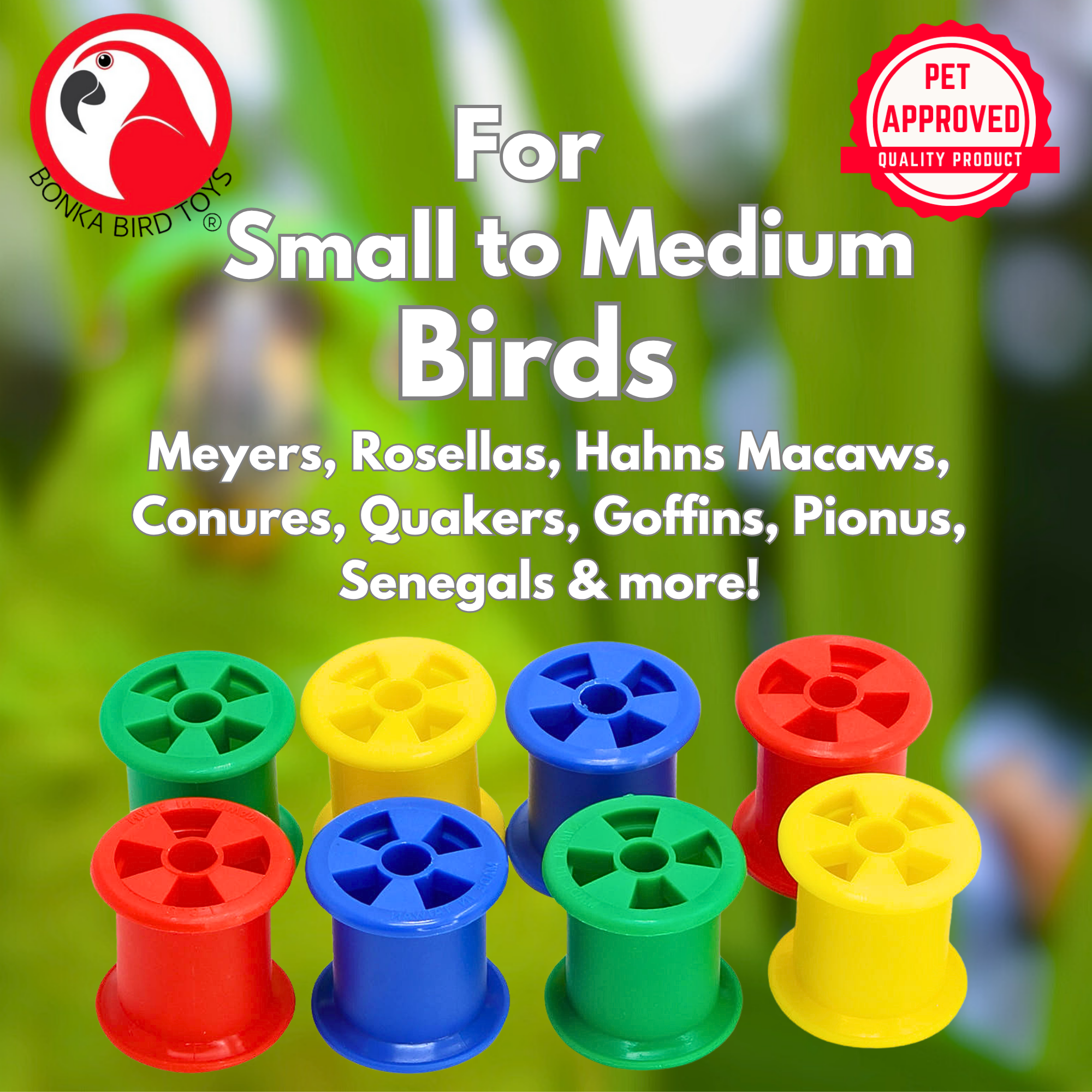 1490 Colored Plastic Bobbin Spools - Bonka Bird Toys