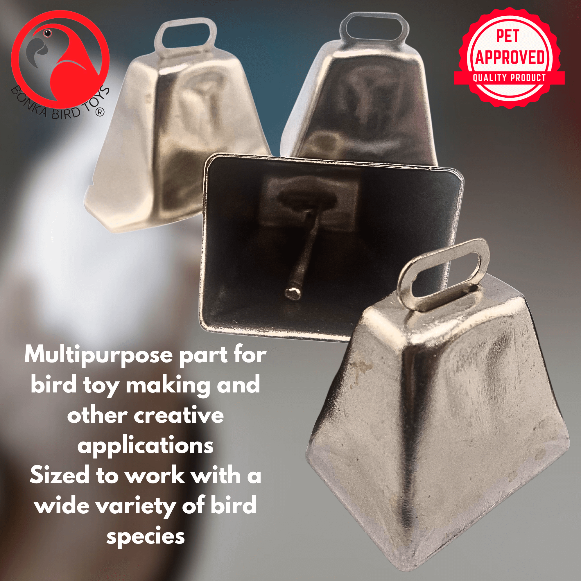 1099 Pk4 Large Silver Cow Bells - Bonka Bird Toys