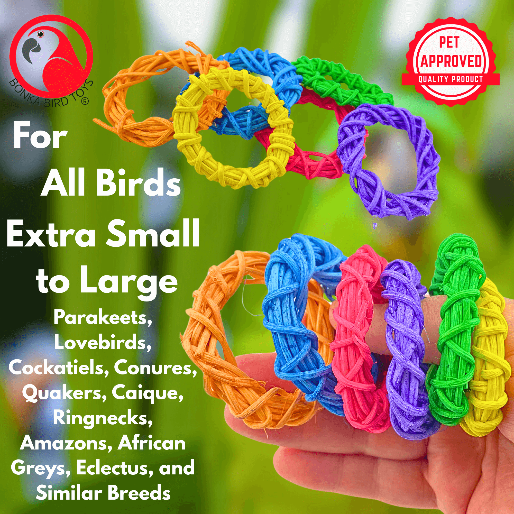 1450 Pk6 Color Craze 2" Vine Rings - Bonka Bird Toys