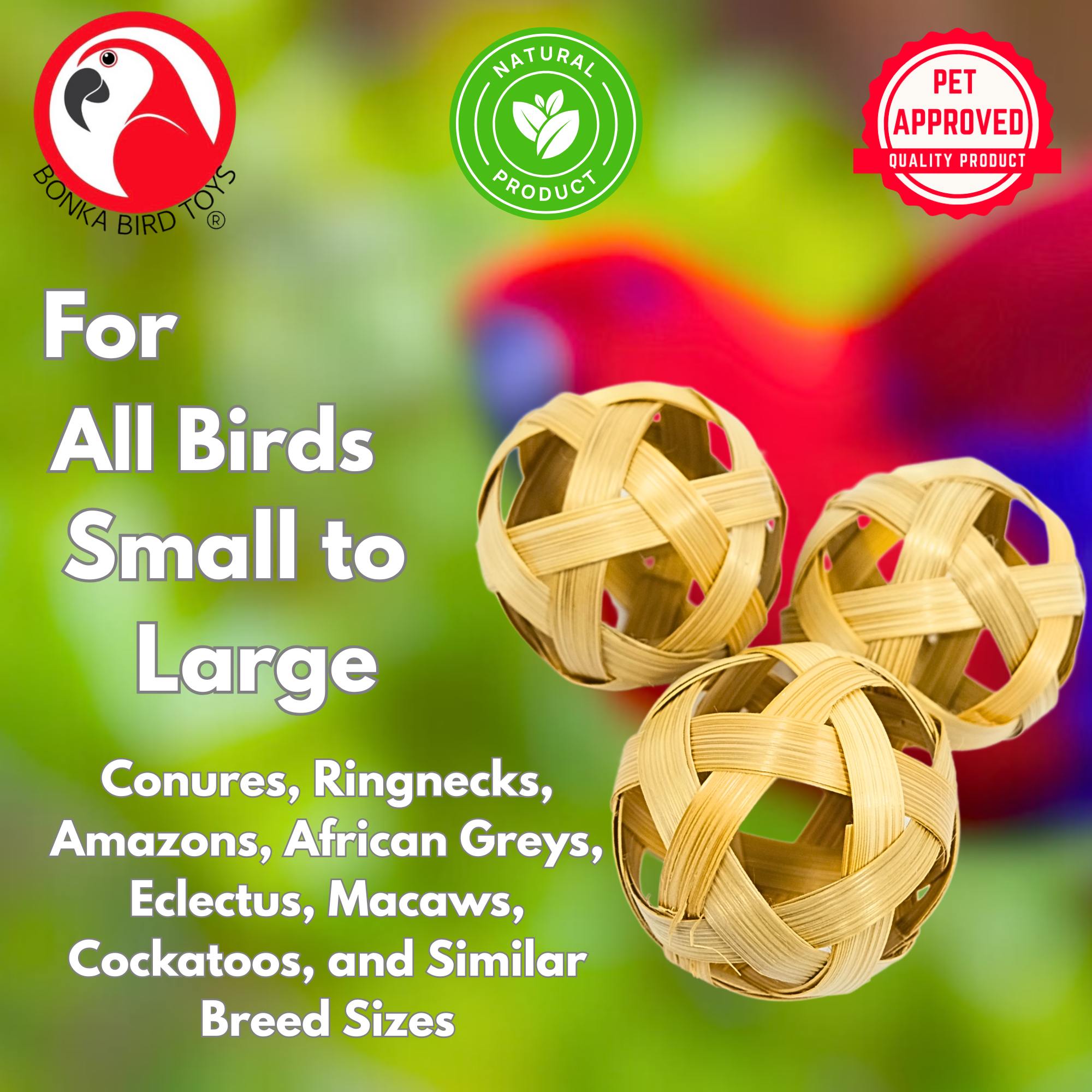 3485 PK3 Natural 3 Inch Bamboo Balls - Bonka Bird Toys