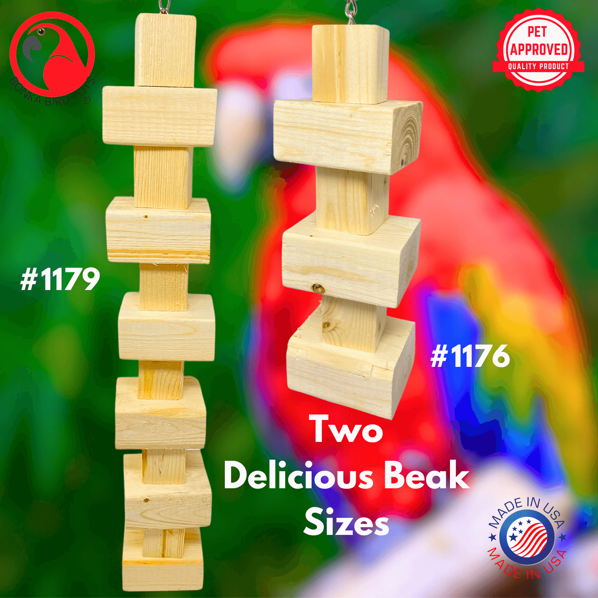 1179 Long Big Bites Natural Wood Tower - Bonka Bird Toys