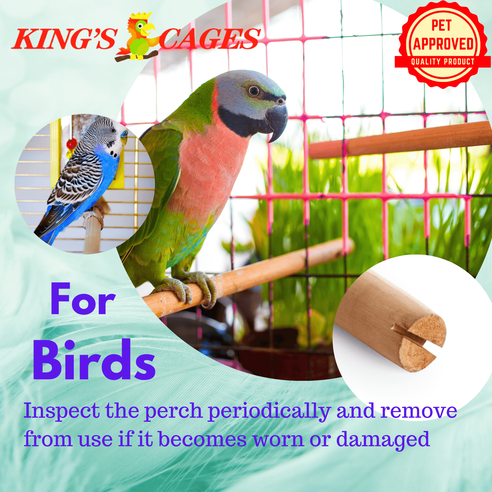 Pine Dowel Perch 18"Long 1/2" Diameter fits Kings Cages ES 1814 - Bonka Bird Toys
