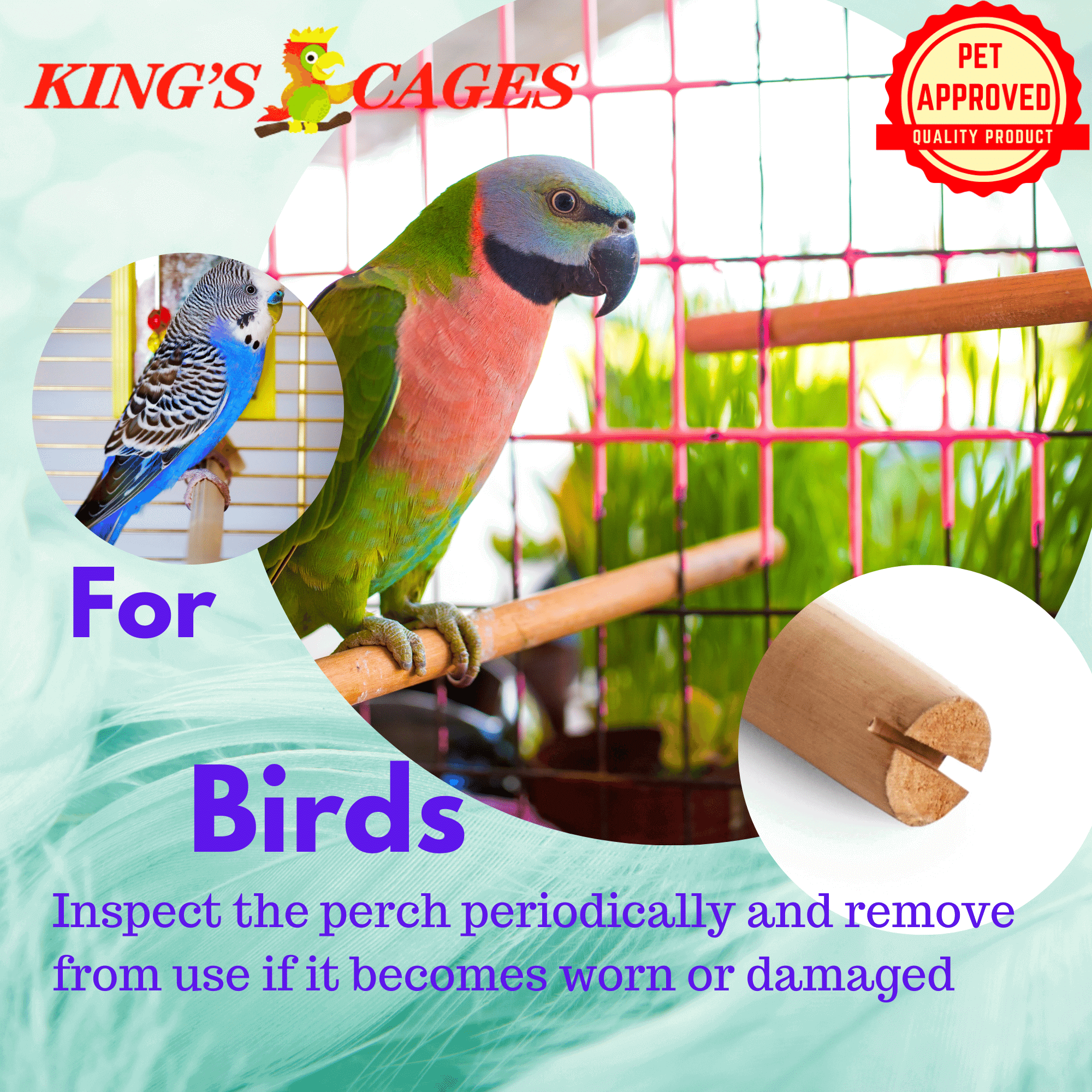 Pine Dowel Perches 33.50" and 31.75" Long X 1.00" Diameter (Fits Kings Cages SLP 3426 Inside and Top) - Bonka Bird Toys