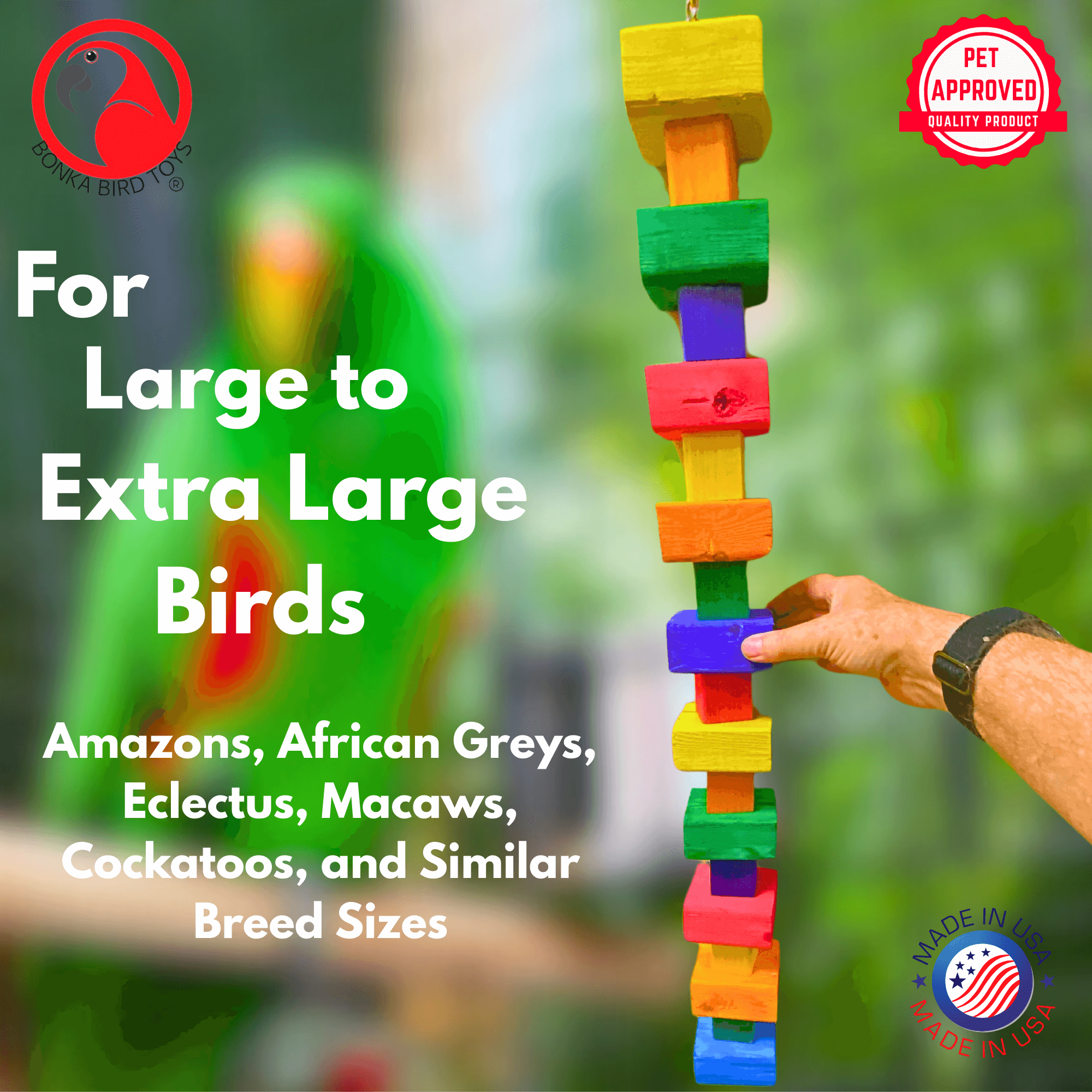 1183 Extra Long Big Bites Rainbow Wood Tower - Bonka Bird Toys