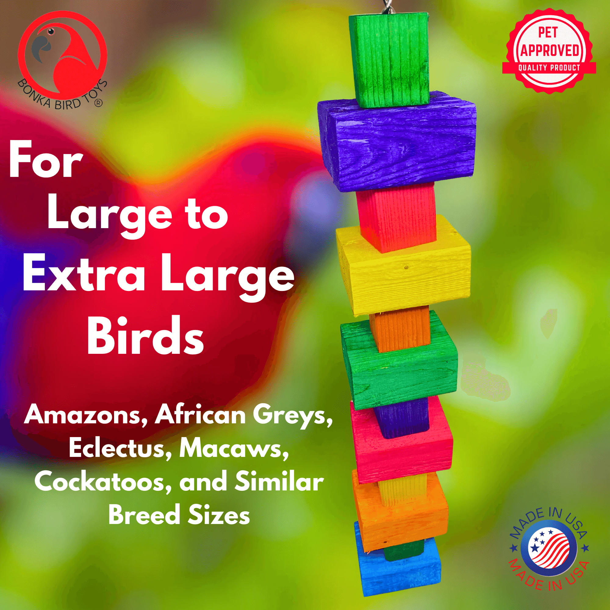 1182 Long Big Bites Rainbow Wood Tower - Bonka Bird Toys